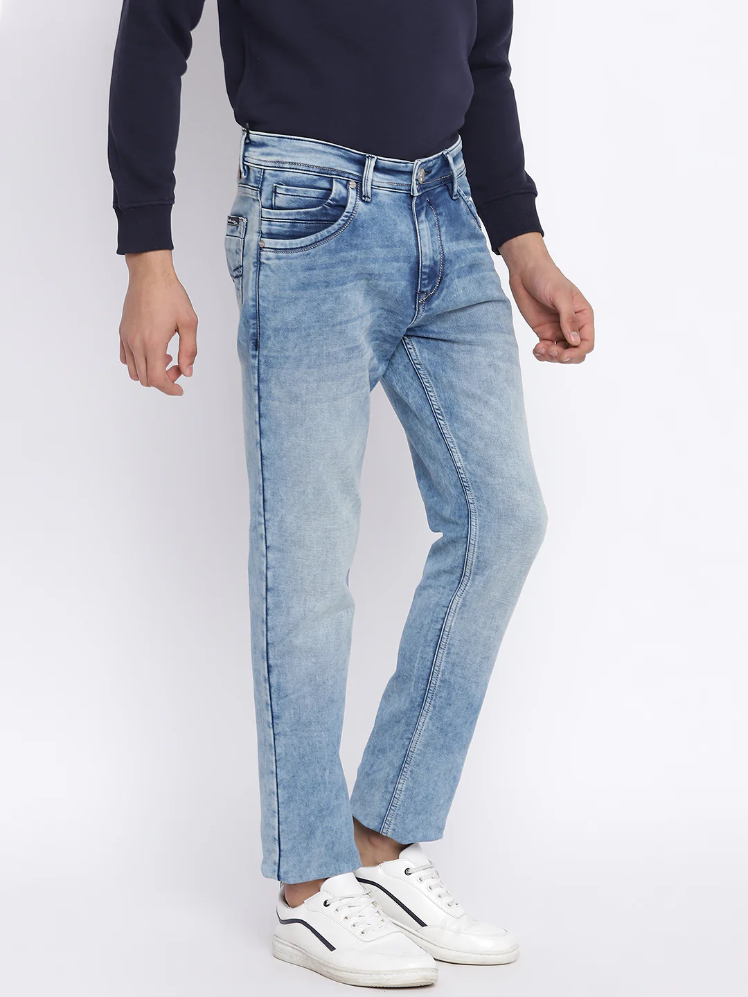 Denim Jeans for Men l Breathable & Soft with Color Fastness Ultra Narrow Fit Cotton Fabric Solid Pattern Button Closure - Image 3