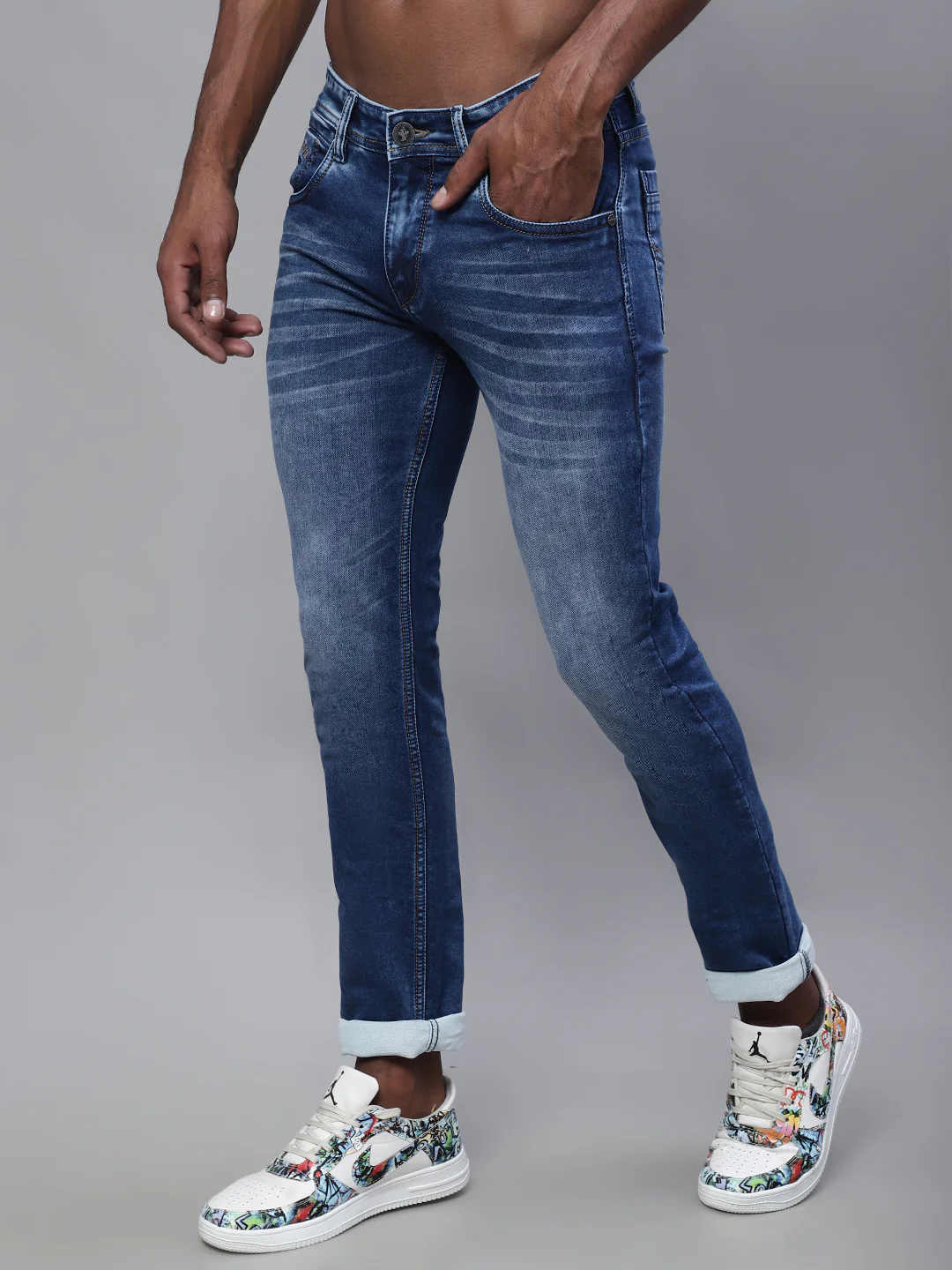 Denim Jeans for Men l Breathable & Soft with Color Fastness Ultra Narrow Fit Cotton Fabric Solid Pattern Button Closure - Image 3