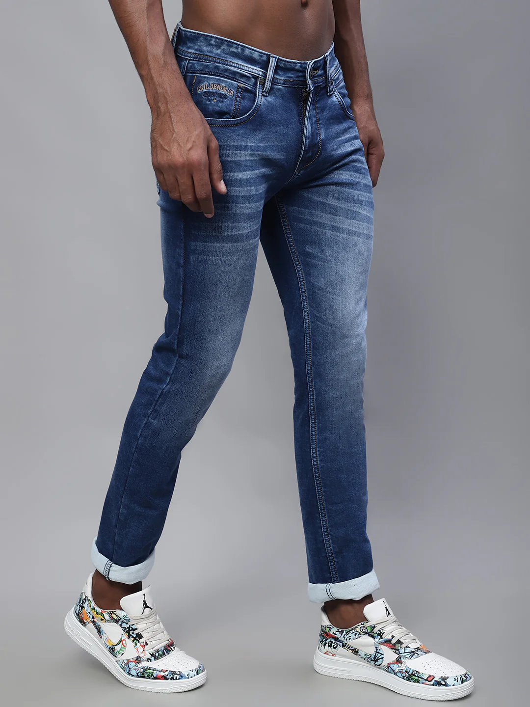 Denim Jeans for Men l Breathable & Soft with Color Fastness Ultra Narrow Fit Cotton Fabric Solid Pattern Button Closure - Image 4