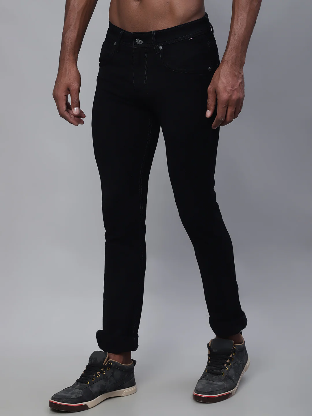 Denim Jeans for Men l Breathable & Soft with Color Fastness Ultra Narrow Fit Cotton Fabric Solid Pattern Button Closure - Image 3