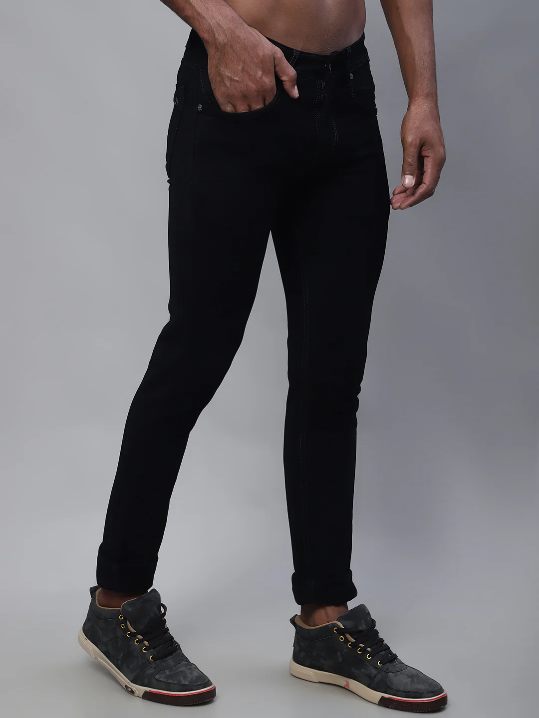 Denim Jeans for Men l Breathable & Soft with Color Fastness Ultra Narrow Fit Cotton Fabric Solid Pattern Button Closure - Image 4