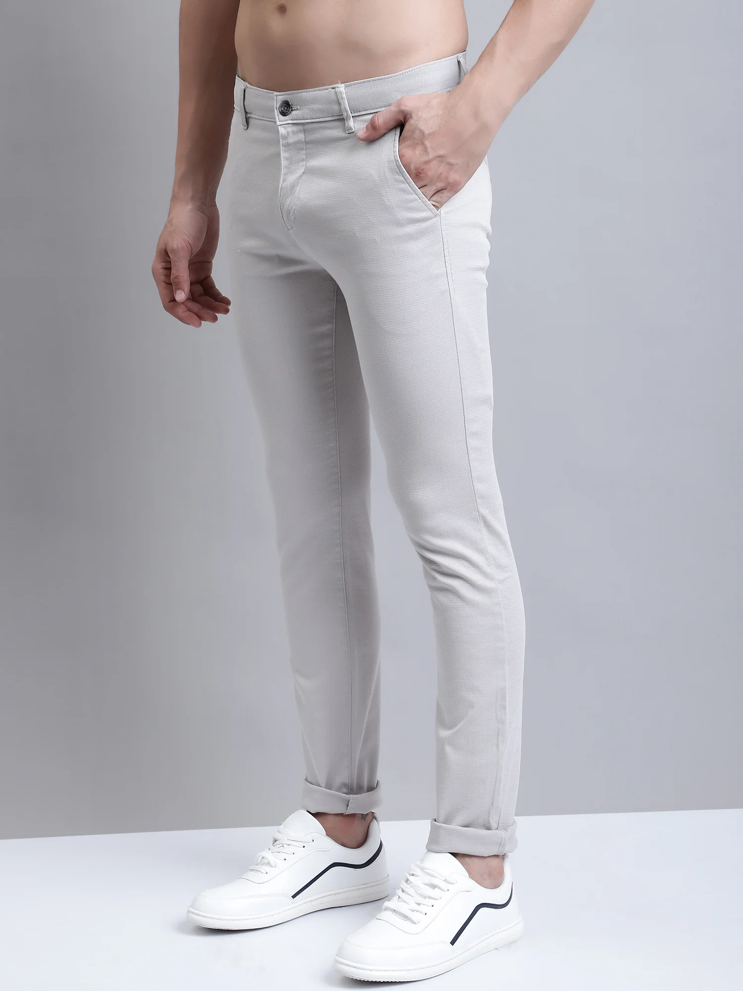 Men's Casual Flat front Ivory  Trousers - Image 2