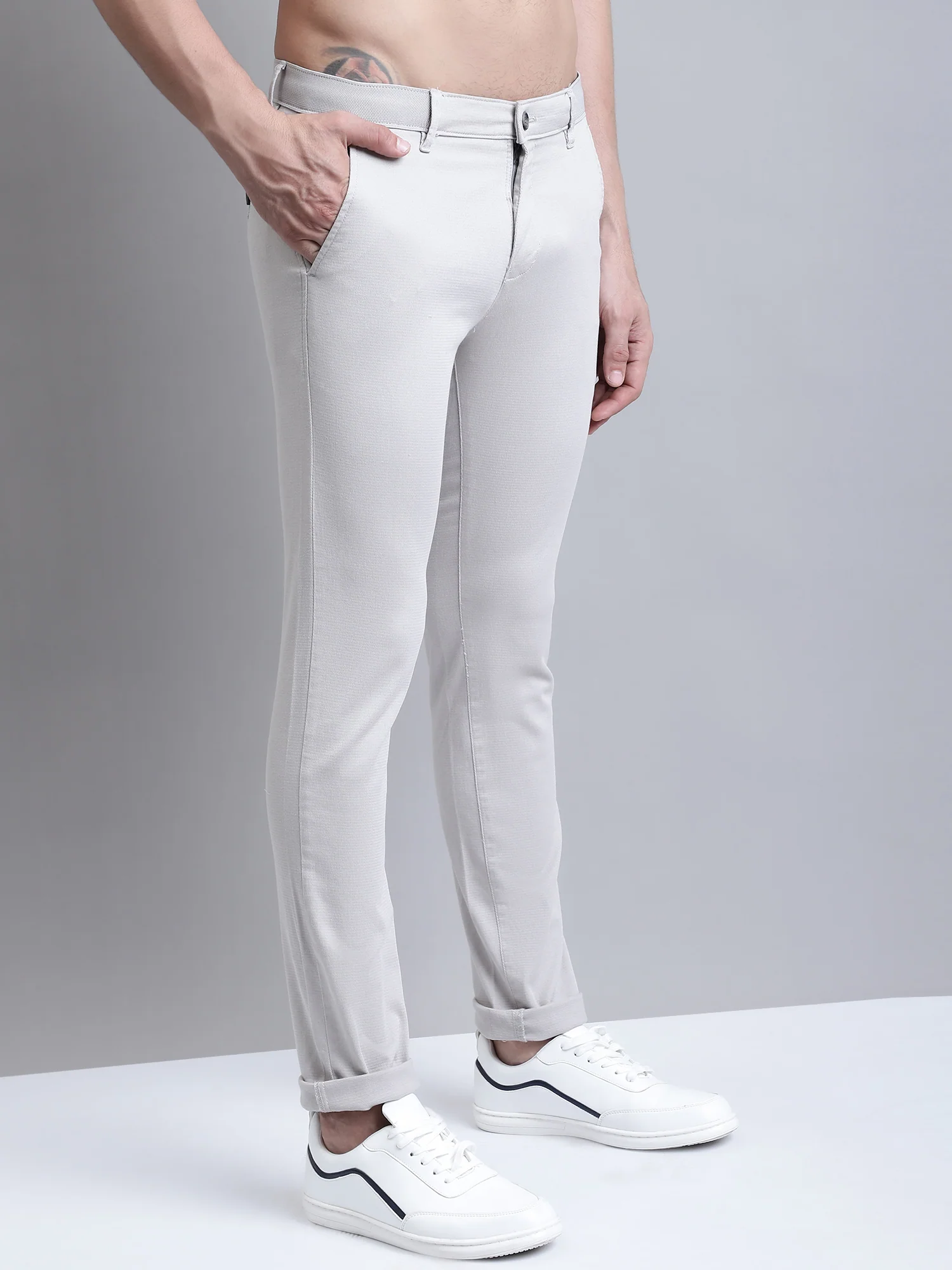 Men's Casual Flat front Ivory  Trousers - Image 3