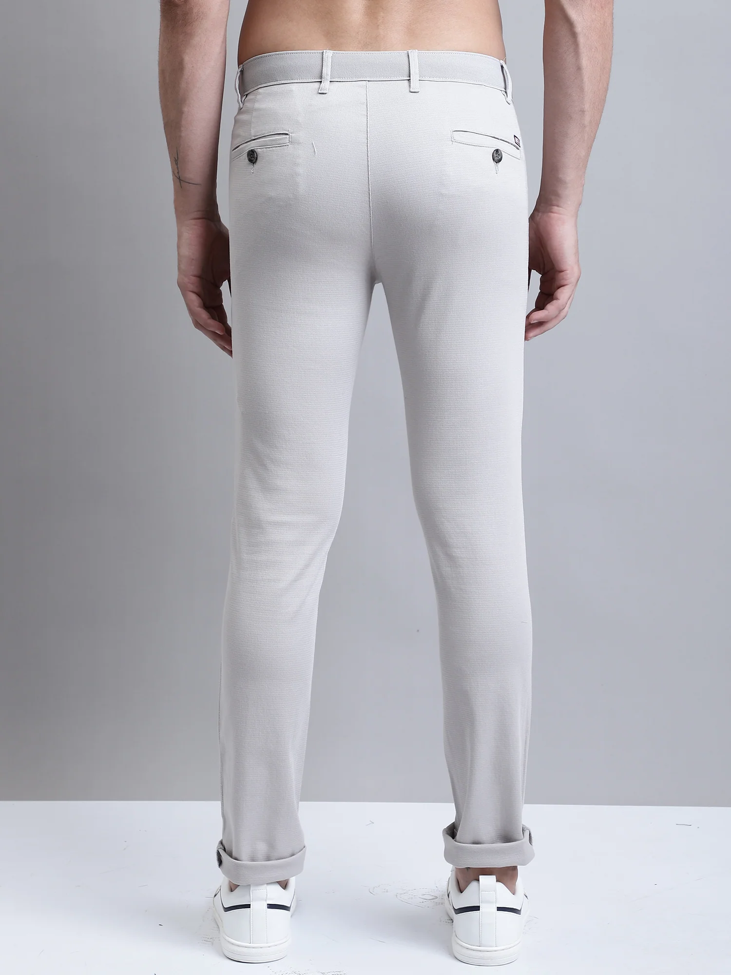 Men's Casual Flat front Ivory  Trousers - Image 4
