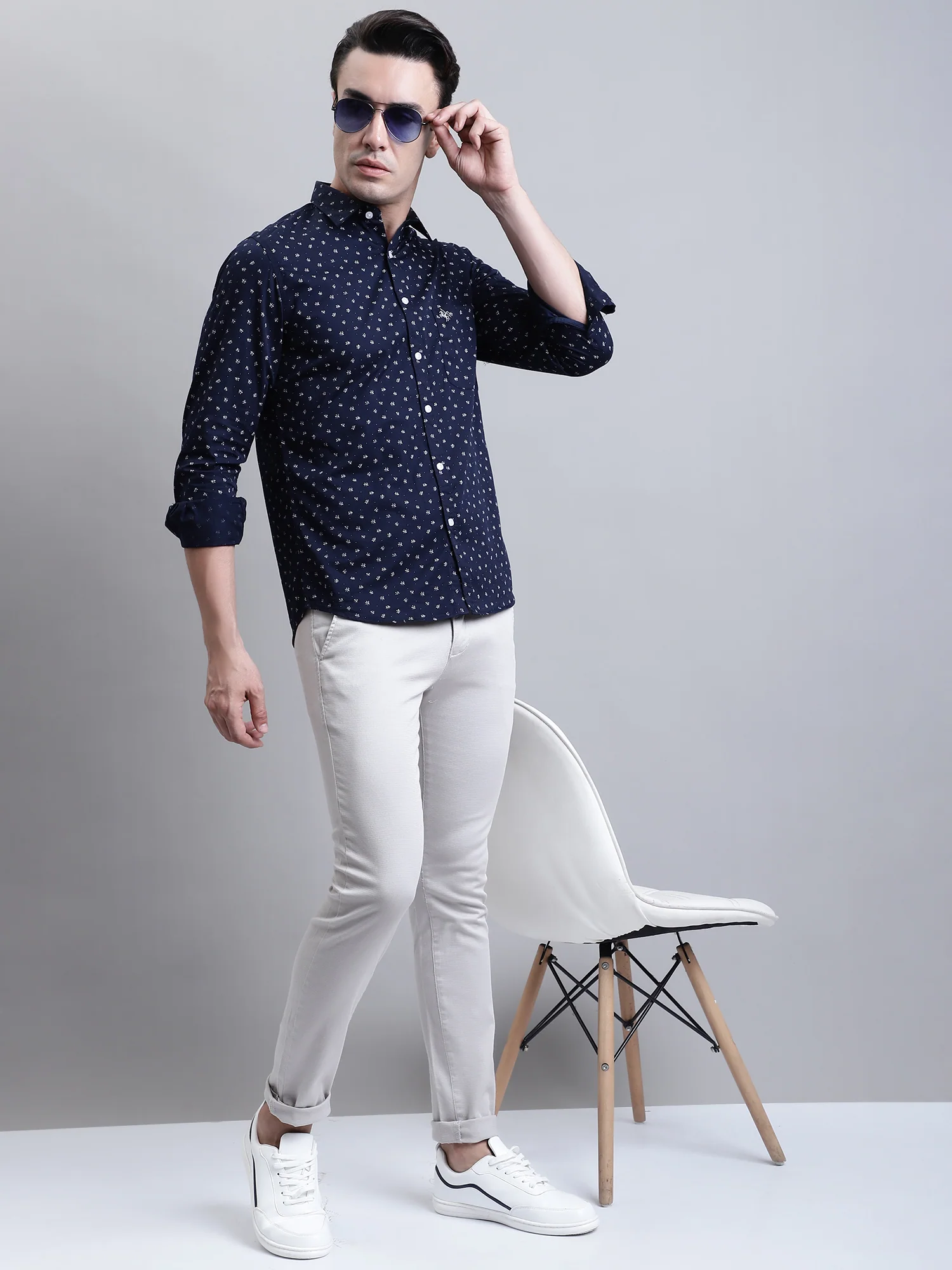 Men's Casual Flat front Ivory  Trousers - Image 5
