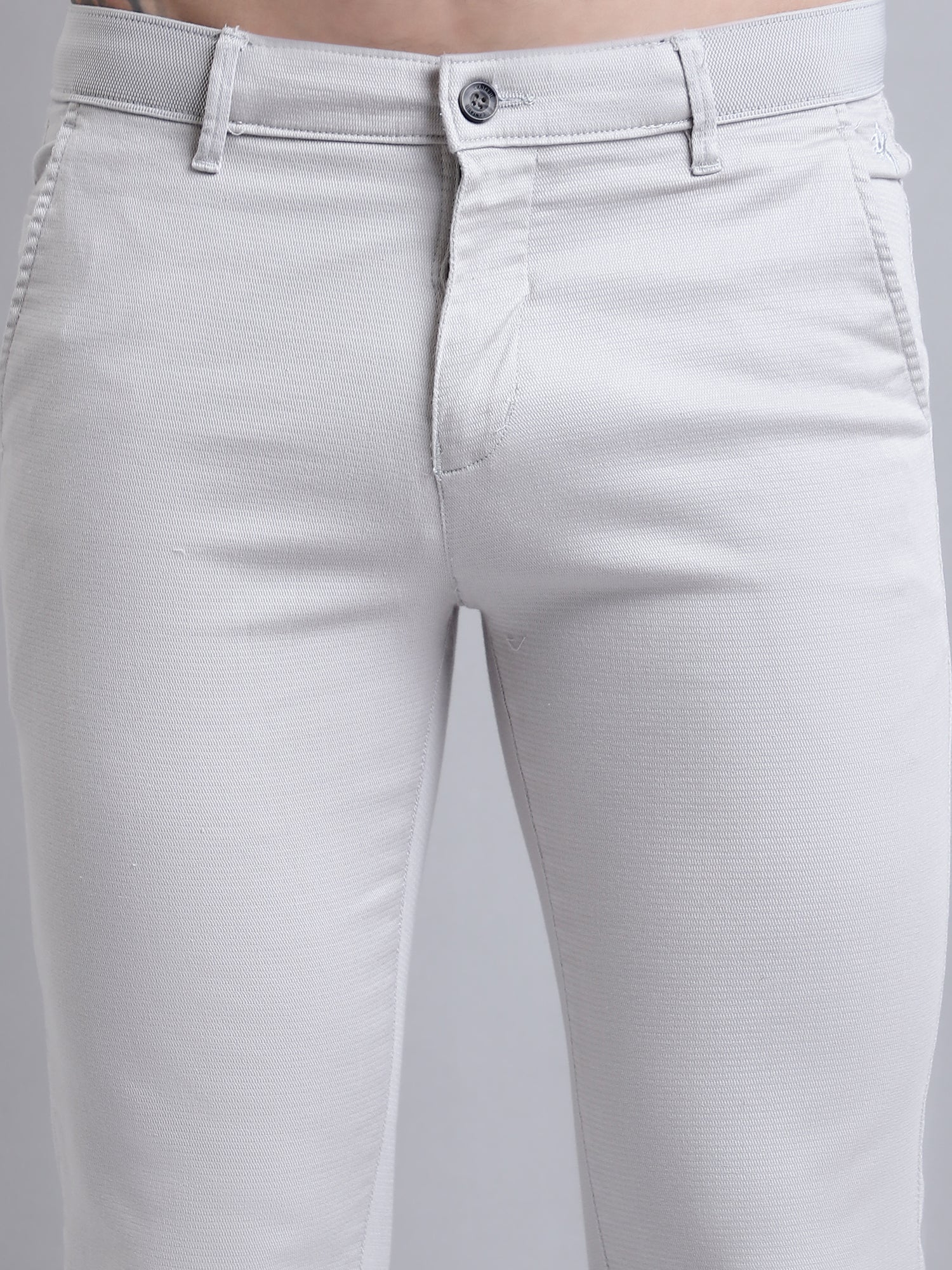 Men's Casual Flat front Ivory  Trousers - Image 6