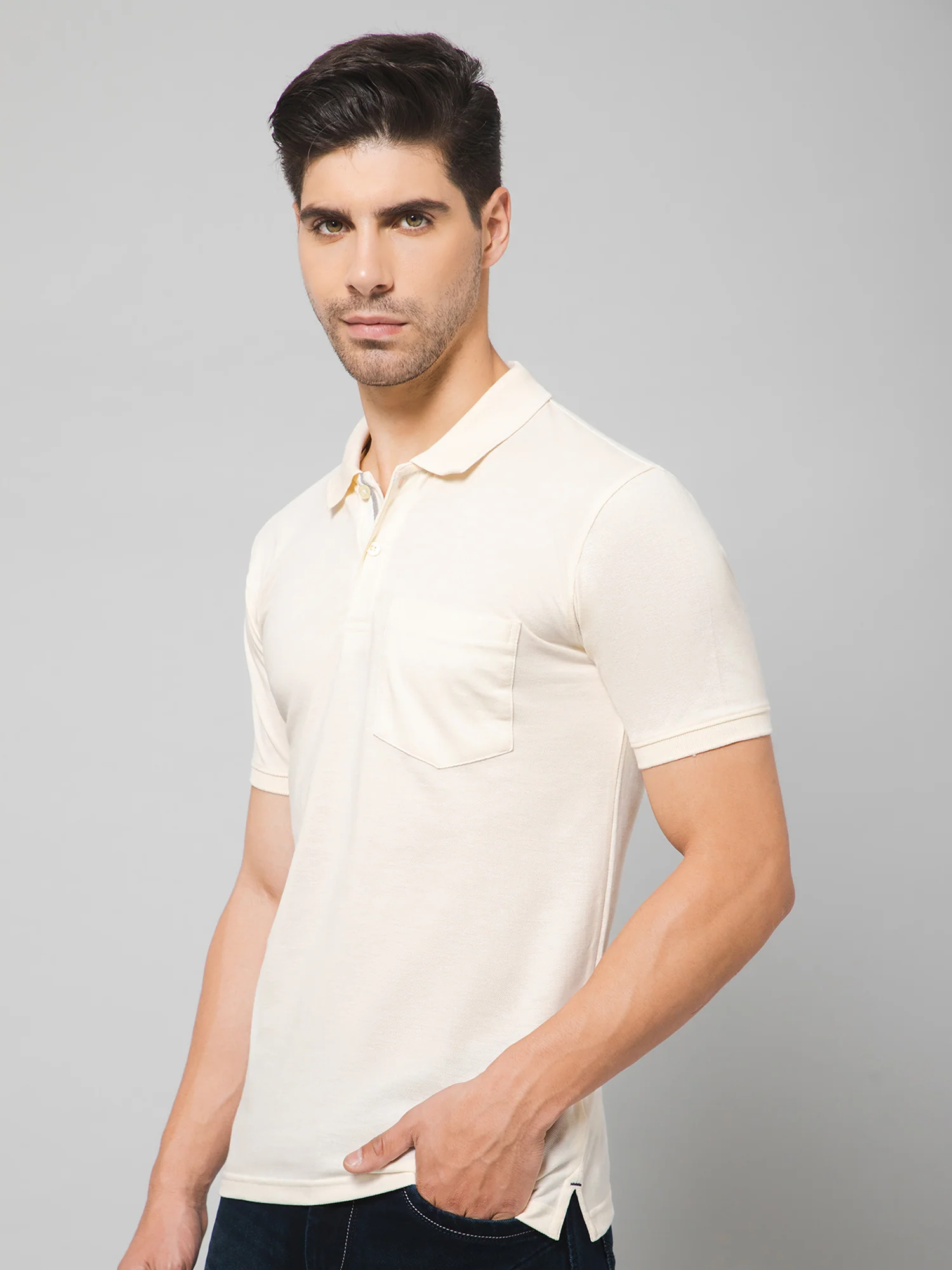 T-Shirt for Men | Breathable & Soft with Color Fastness Regular Fit Polo Neck Poly Cotton Fabric Solid Pattern - Image 2