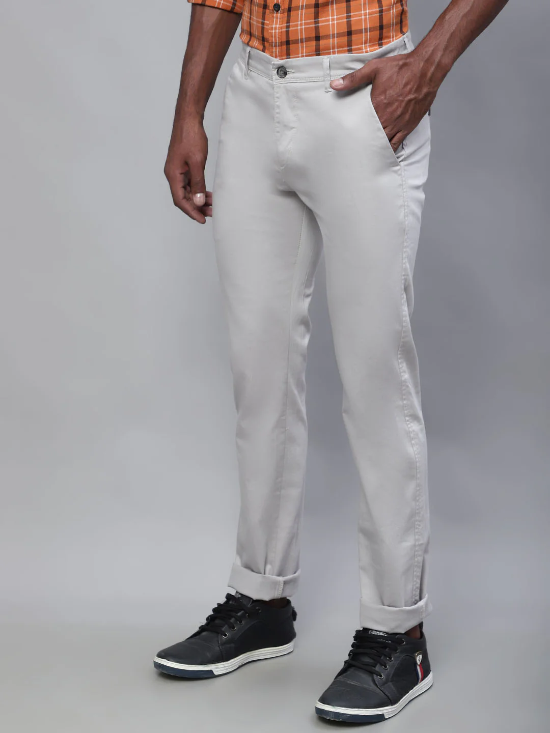 Men's Casual Flat front Ivory  Trousers - Image 3