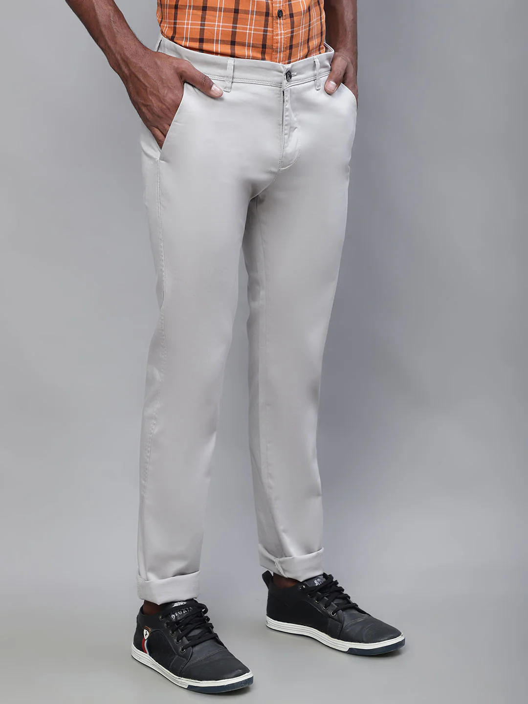 Men's Casual Flat front Ivory  Trousers - Image 4