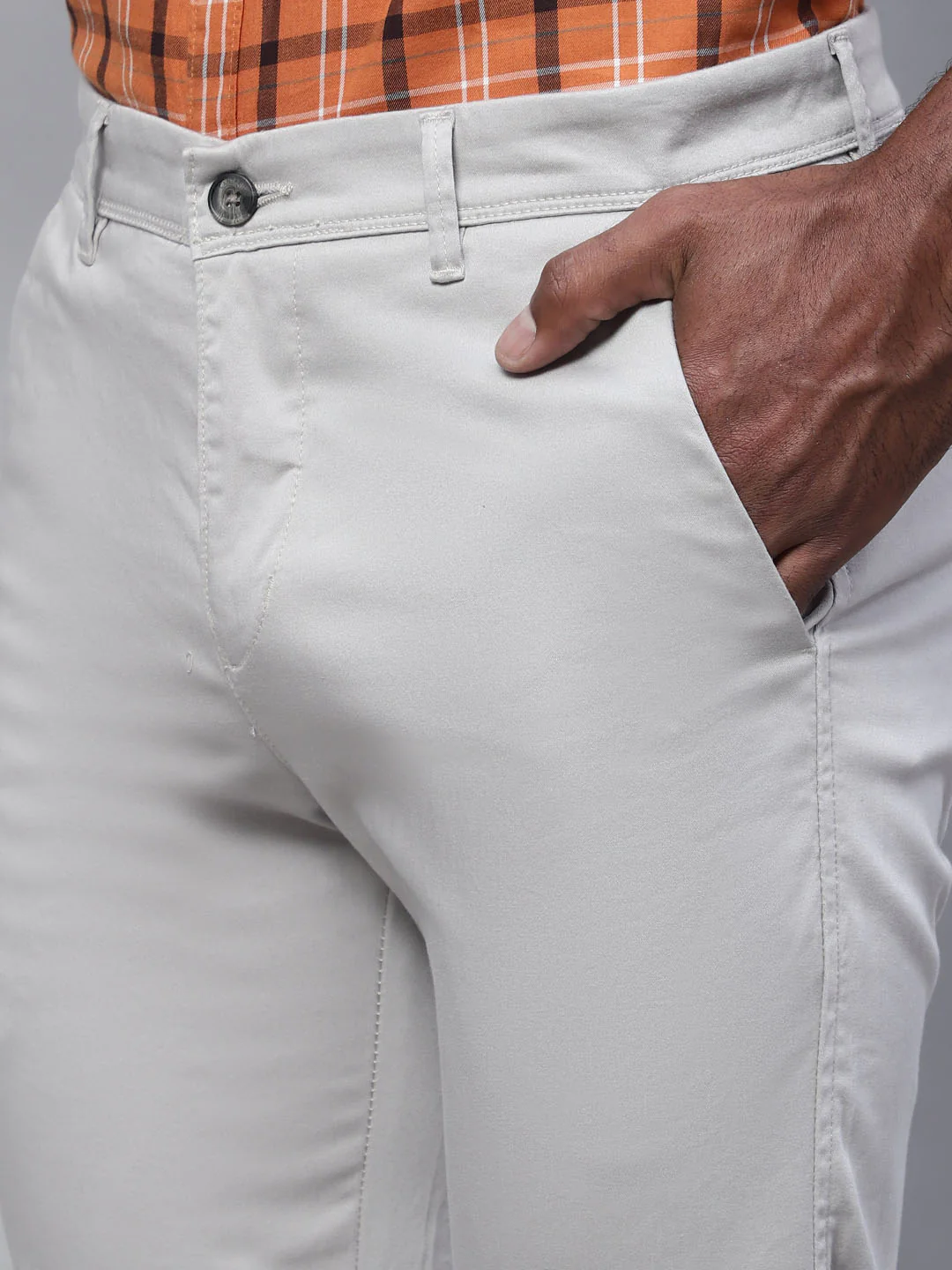 Men's Casual Flat front Ivory  Trousers - Image 6