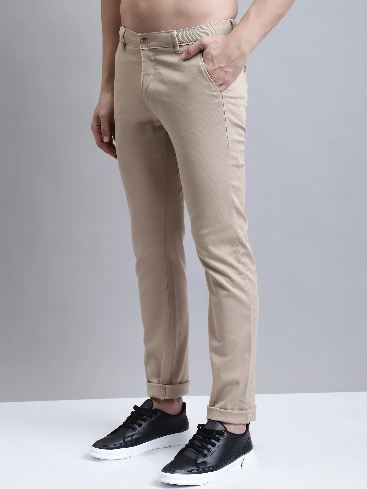 Men's Casual Flat front Khaki  Trousers - Image 2