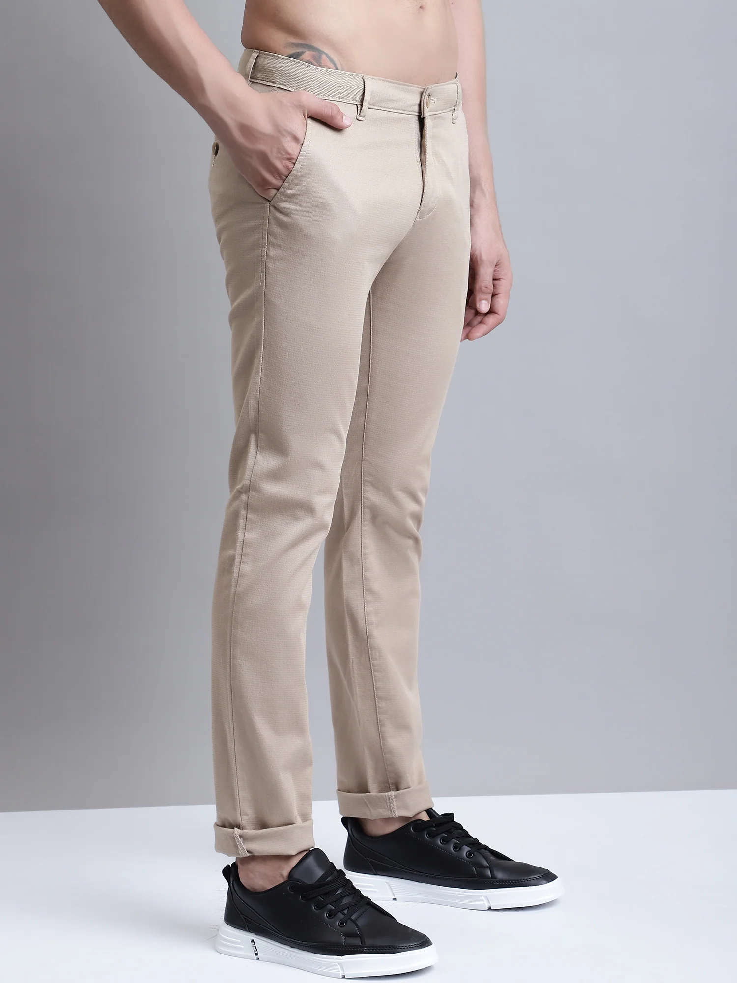 Men's Casual Flat front Khaki  Trousers - Image 3