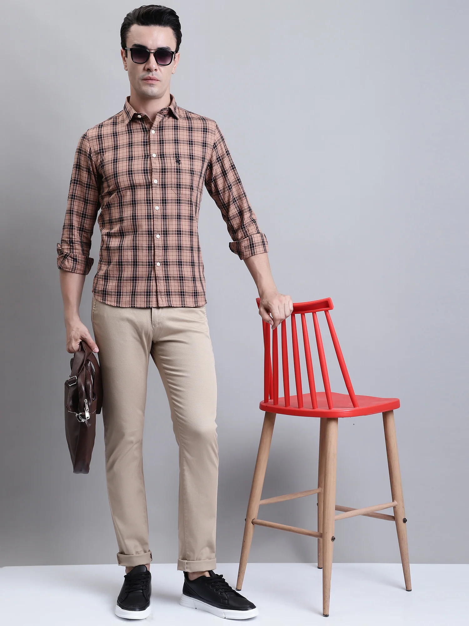 Men's Casual Flat front Khaki  Trousers - Image 5