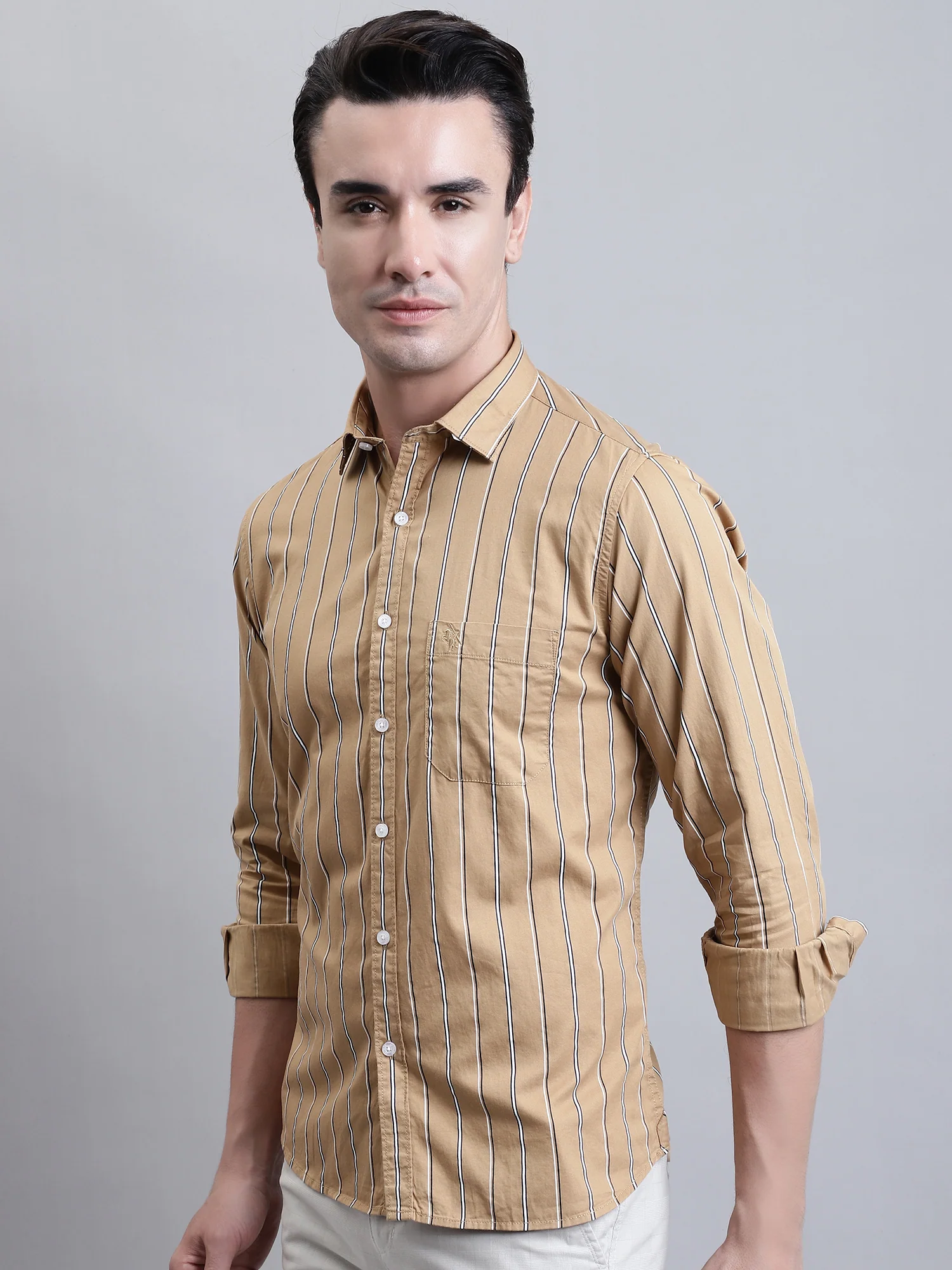 Casual Shirt for Men | Breathable & Soft with Color Fastness Regular Fit Spread Collar Neck Cotton Fabric Striped Pattern - Image 2