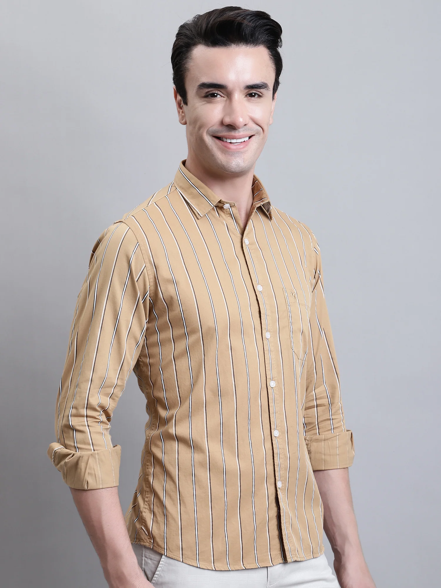 Casual Shirt for Men | Breathable & Soft with Color Fastness Regular Fit Spread Collar Neck Cotton Fabric Striped Pattern - Image 3