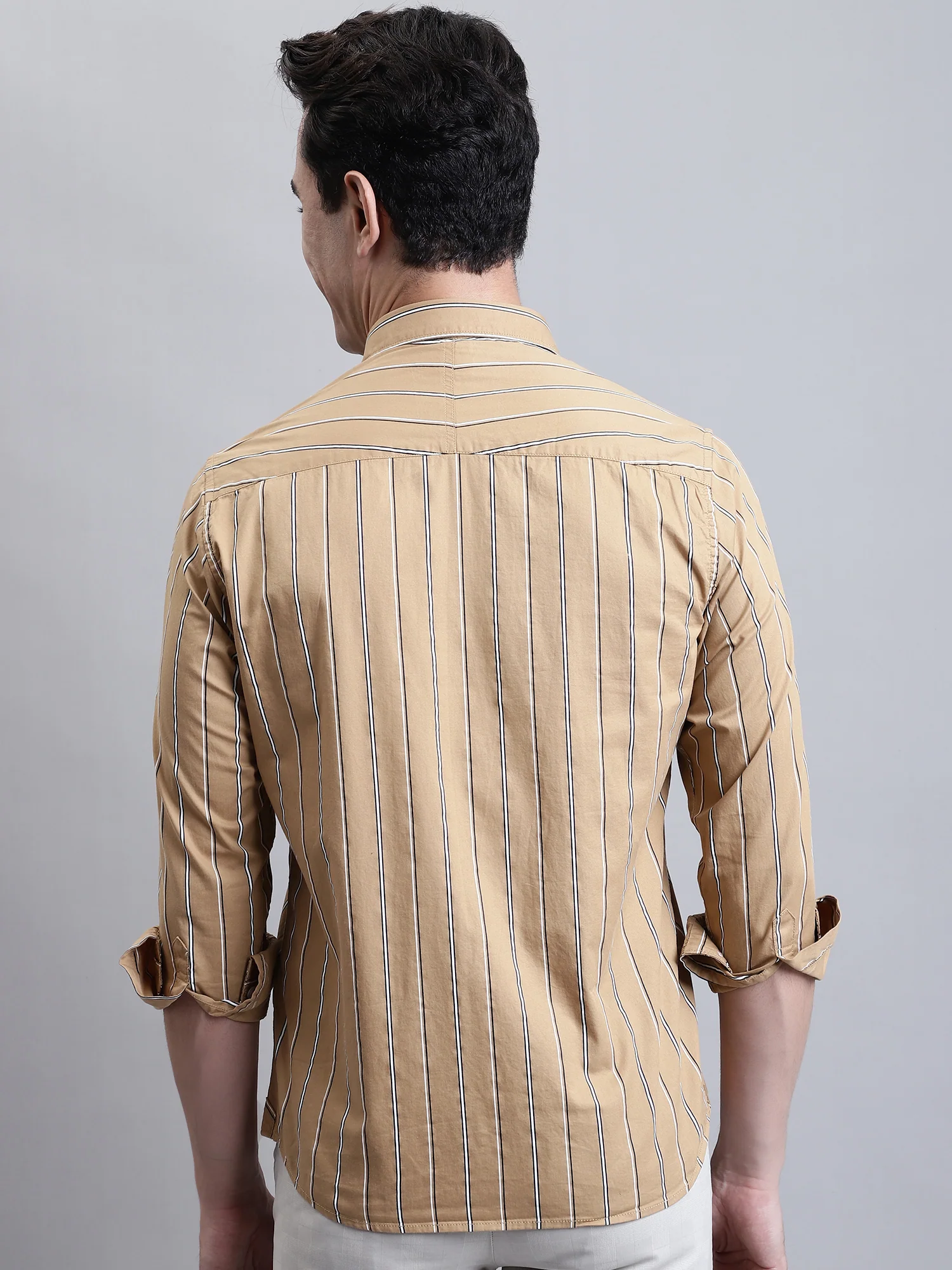 Casual Shirt for Men | Breathable & Soft with Color Fastness Regular Fit Spread Collar Neck Cotton Fabric Striped Pattern - Image 4