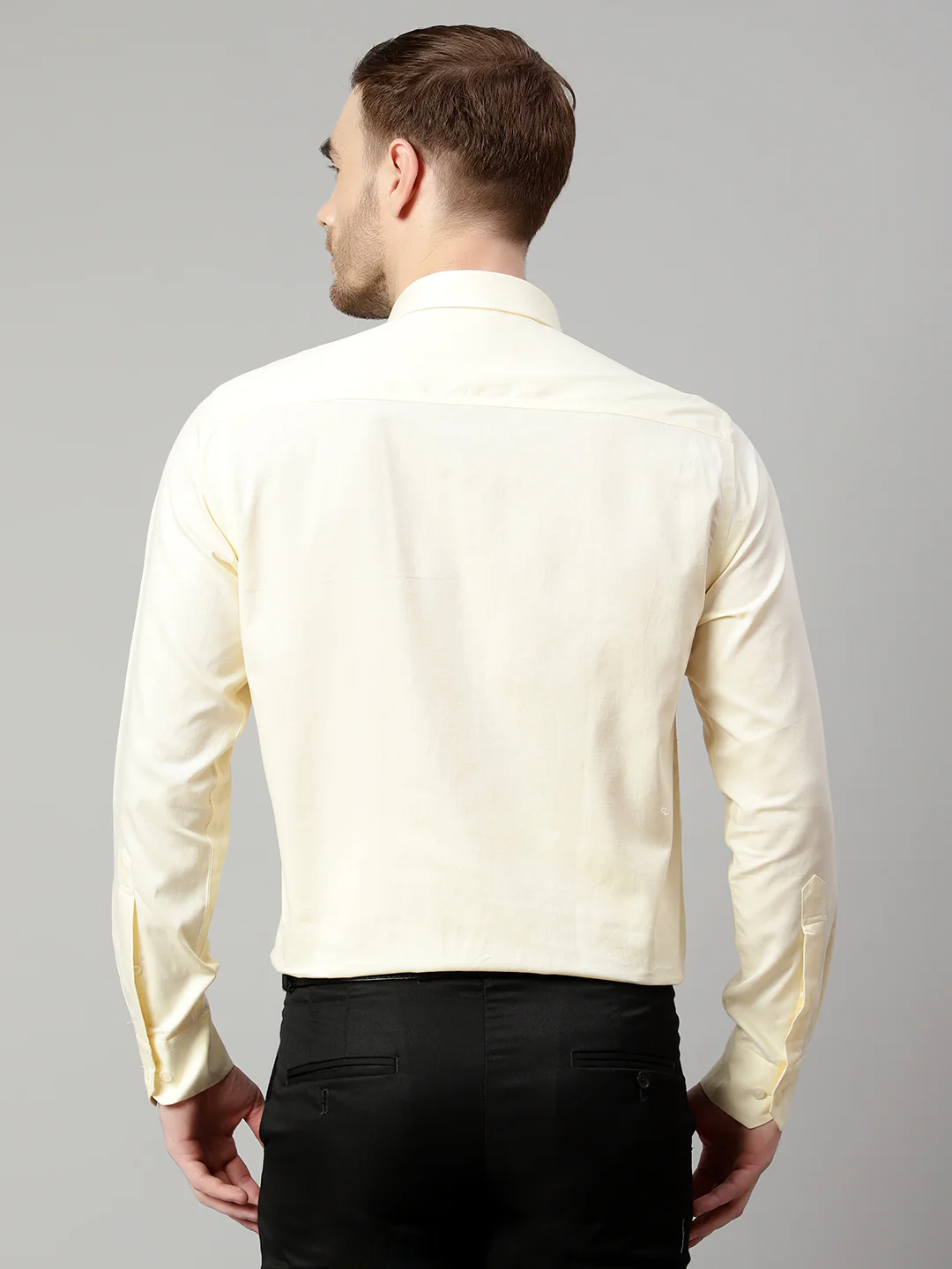 Men's Light Yellow Formal Fil a Fil Plain Full Sleeve Shirt - Image 2