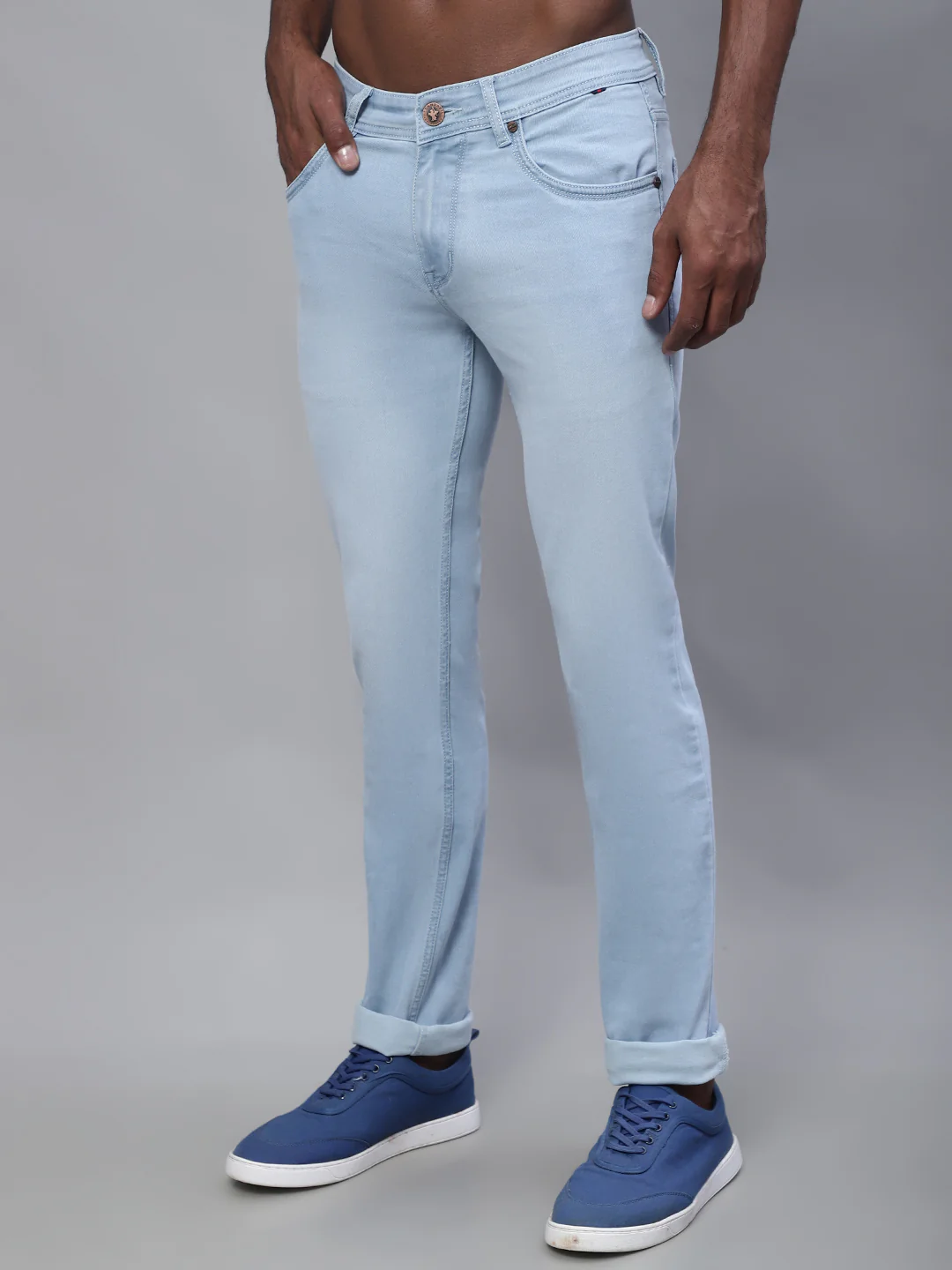 Denim Jeans for Men l Breathable & Soft with Color Fastness Ultra Narrow Fit Cotton Fabric Solid Pattern Button Closure - Image 3