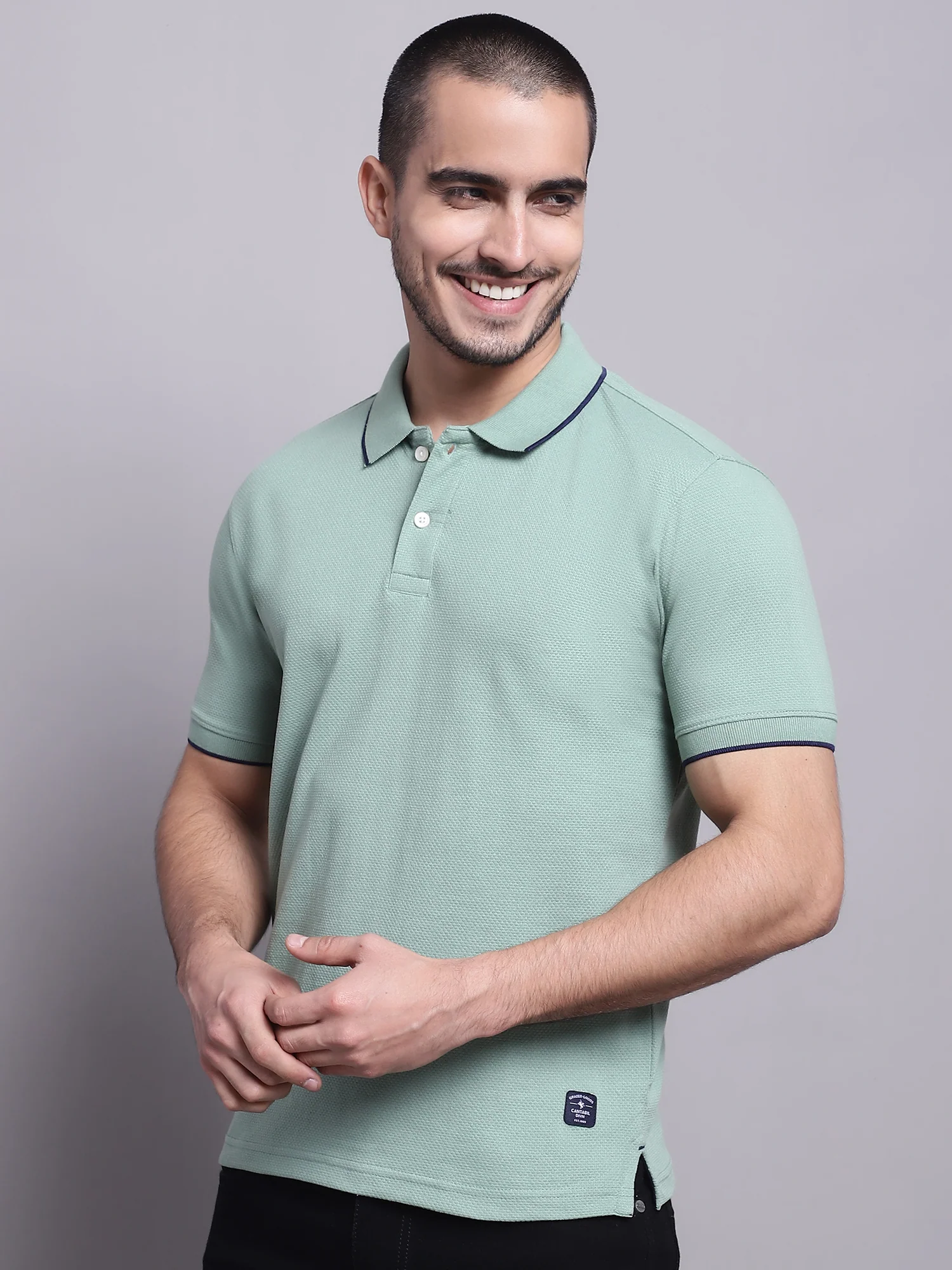 T-Shirt for Men | Breathable & Soft with Color Fastness Regular Fit Polo Neck Cotton Fabric Solid Pattern - Image 2