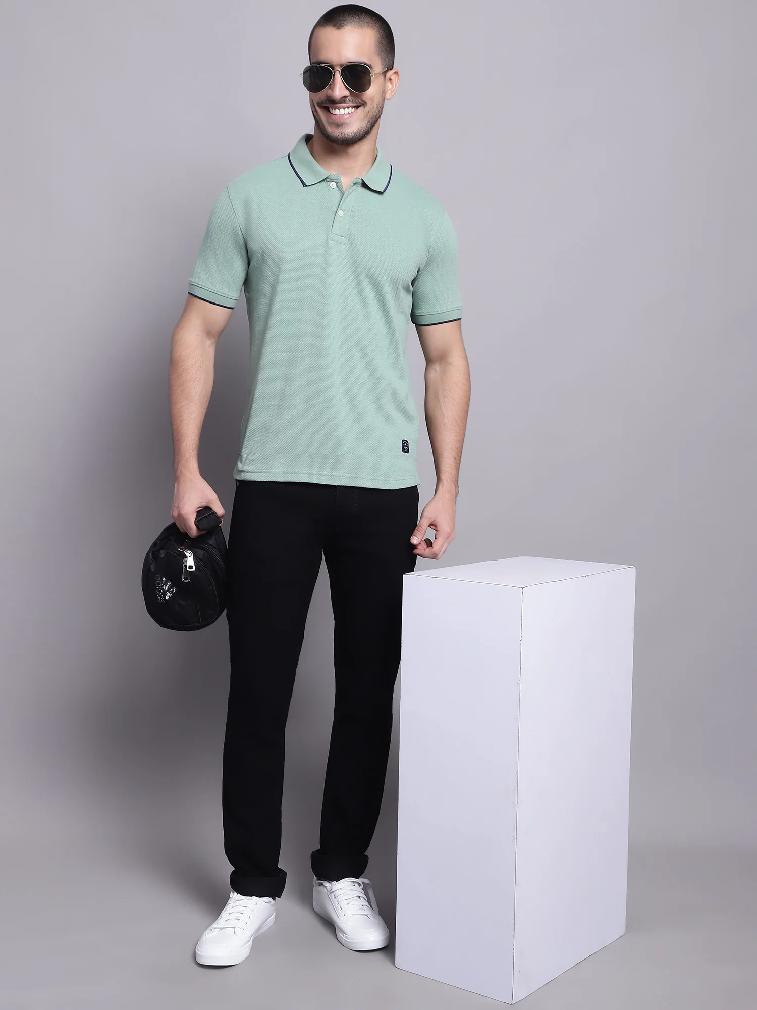 T-Shirt for Men | Breathable & Soft with Color Fastness Regular Fit Polo Neck Cotton Fabric Solid Pattern - Image 4