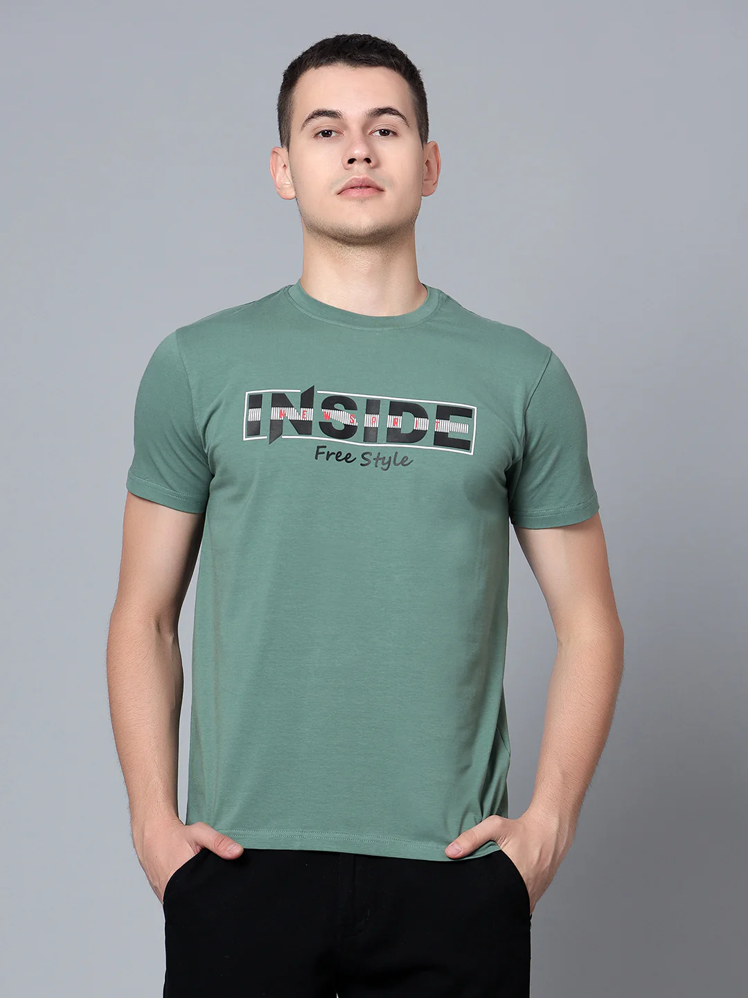 T-Shirt for Men | Breathable & Soft with Color Fastness Regular Fit Round Neck Cotton Blend Fabric Printed Pattern - Image 2