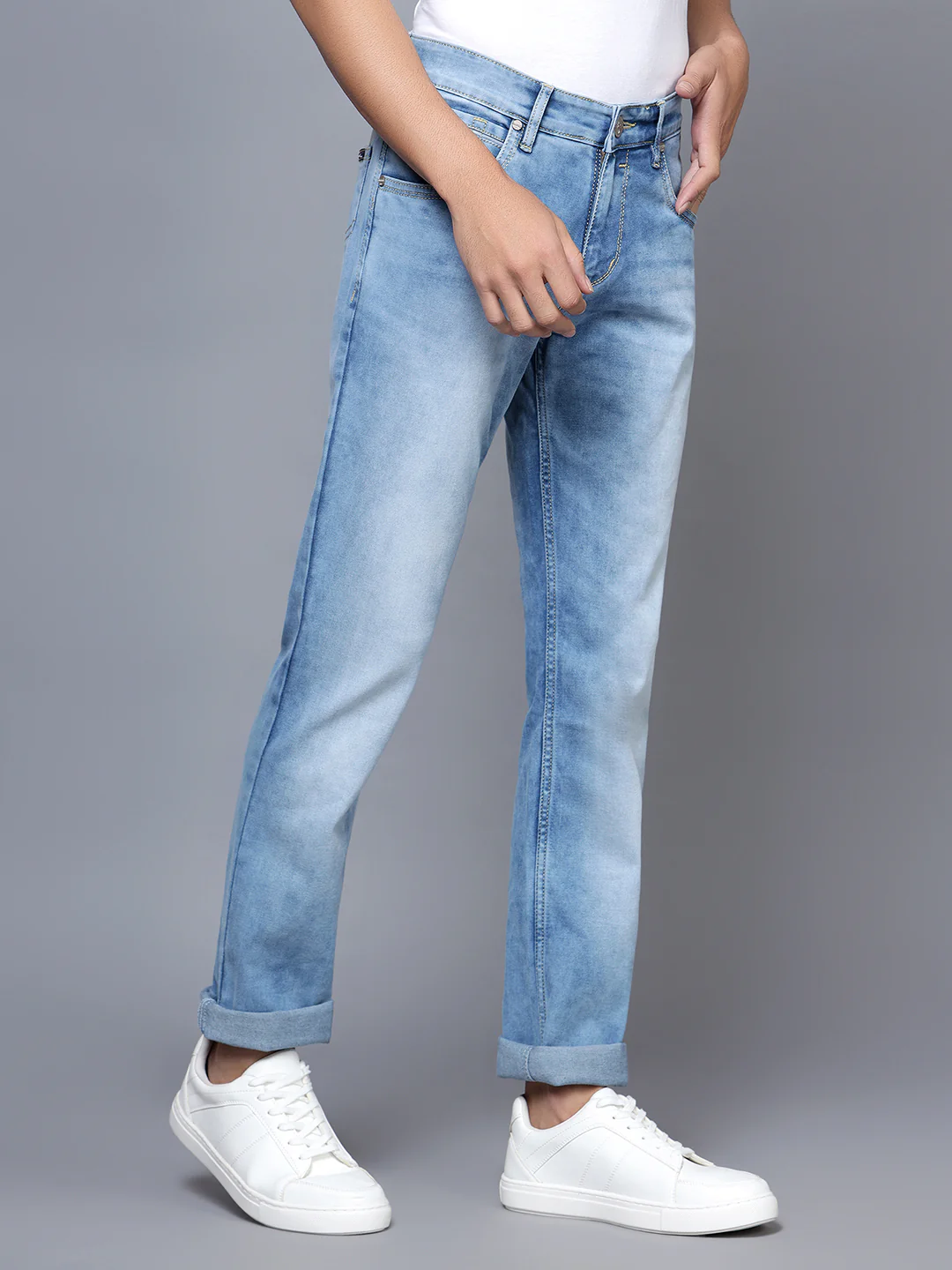Denim Jeans for Men l Breathable & Soft with Color Fastness Ultra Narrow Fit Cotton Fabric Solid Pattern Button Closure - Image 4