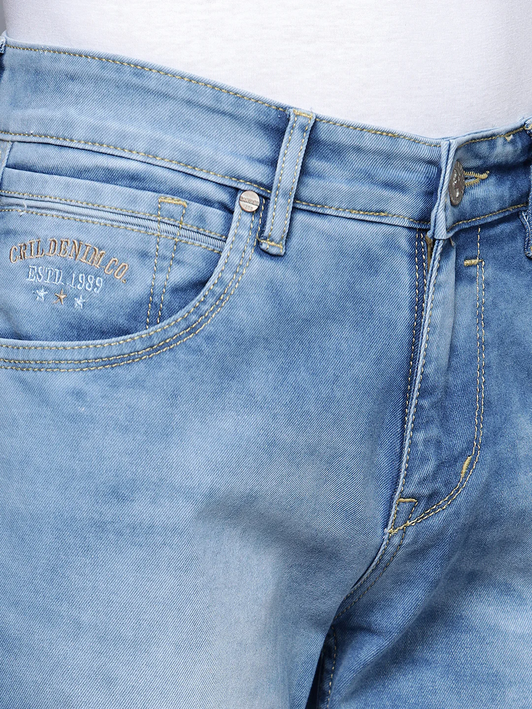 Denim Jeans for Men l Breathable & Soft with Color Fastness Ultra Narrow Fit Cotton Fabric Solid Pattern Button Closure - Image 5