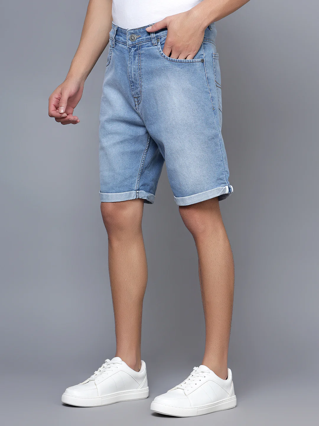 Men Light Blue Denim Shorts - Image 3