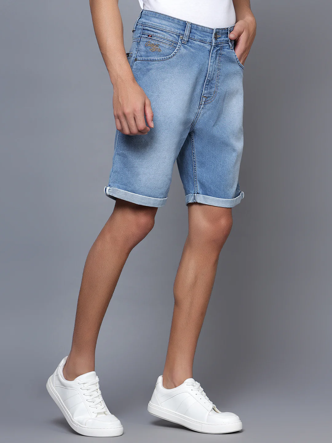 Men Light Blue Denim Shorts - Image 4