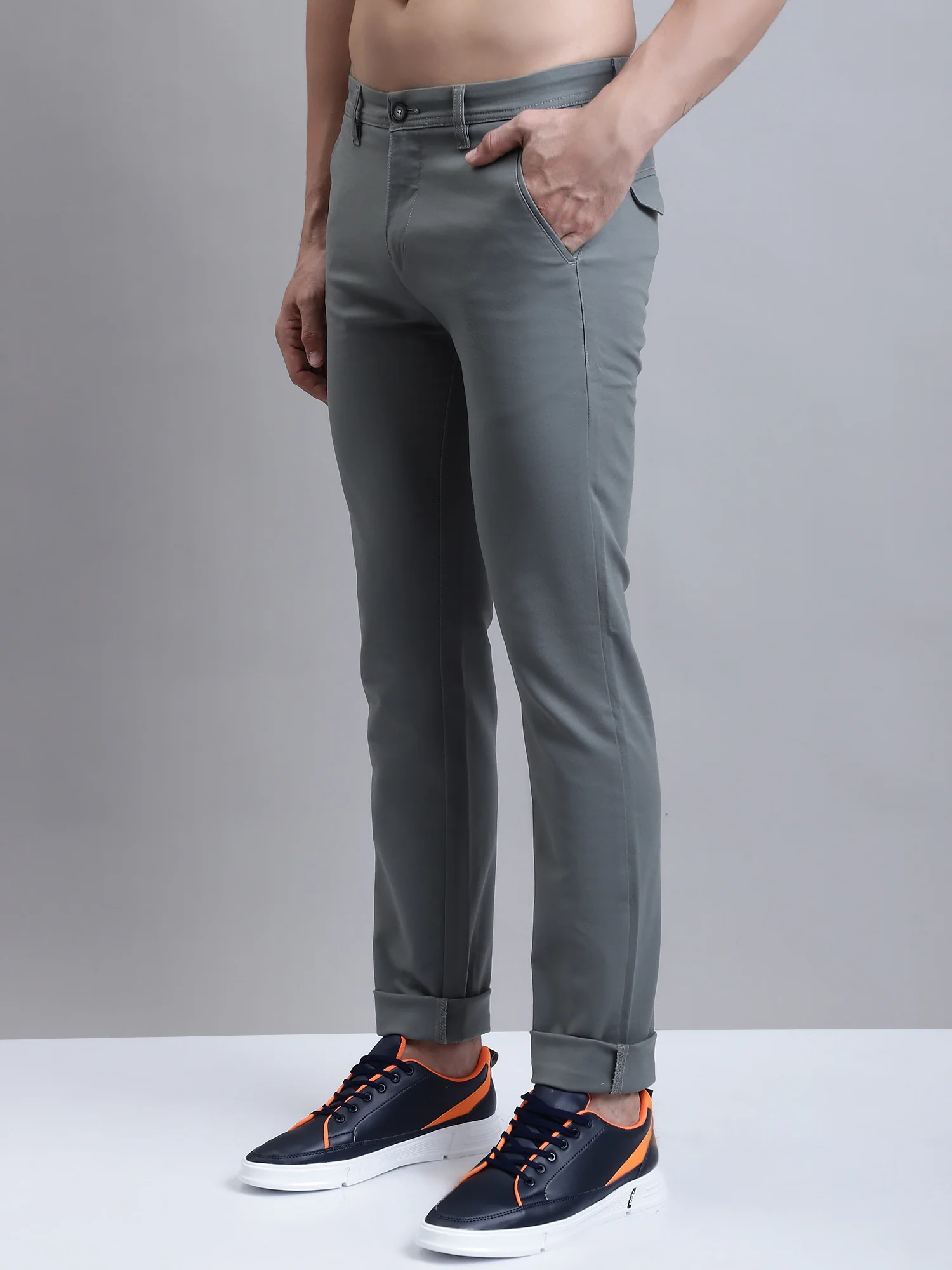 Men's Casual Flat front Light Olive Green  Trousers - Image 2