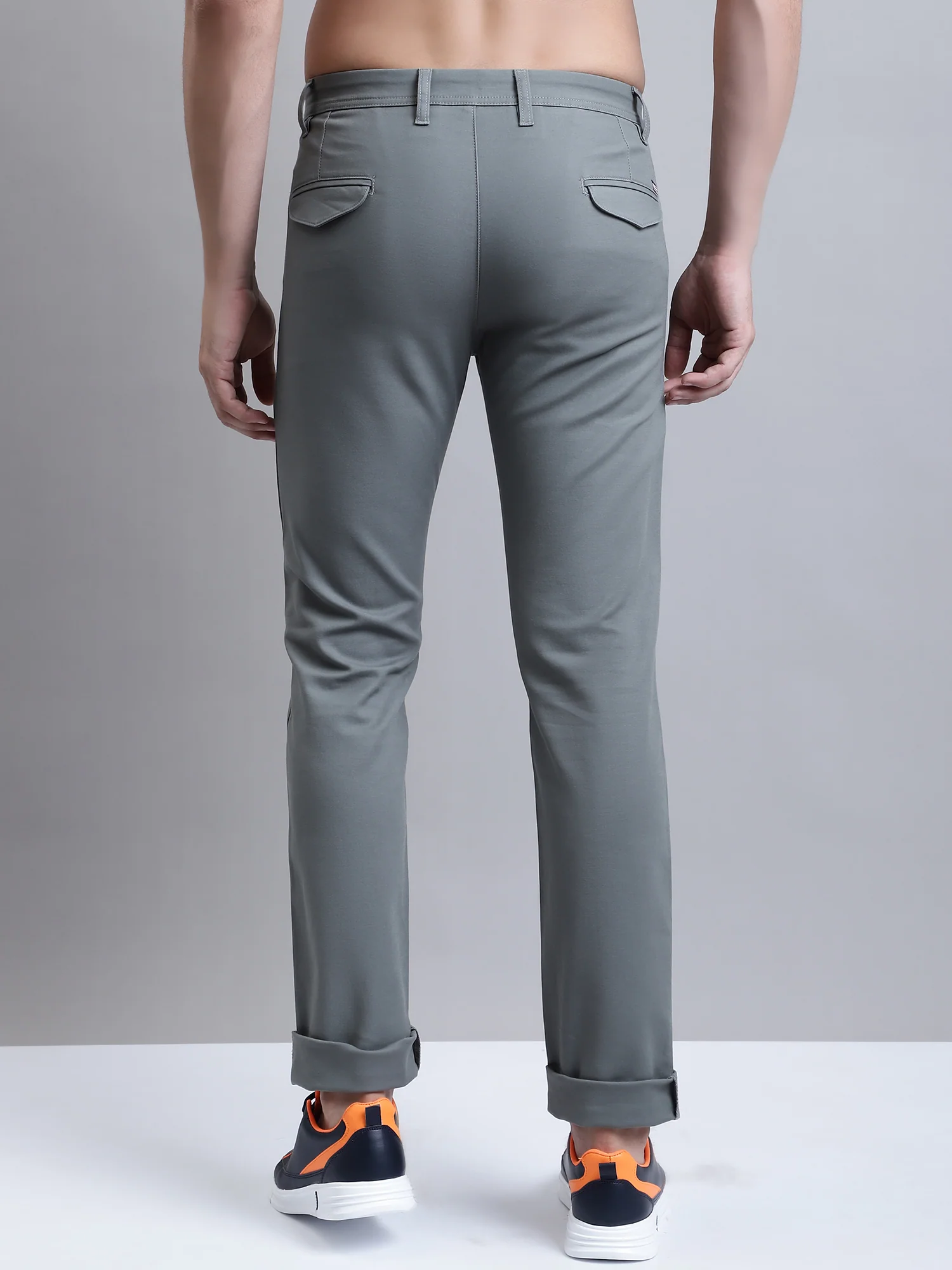 Men's Casual Flat front Light Olive Green  Trousers - Image 4