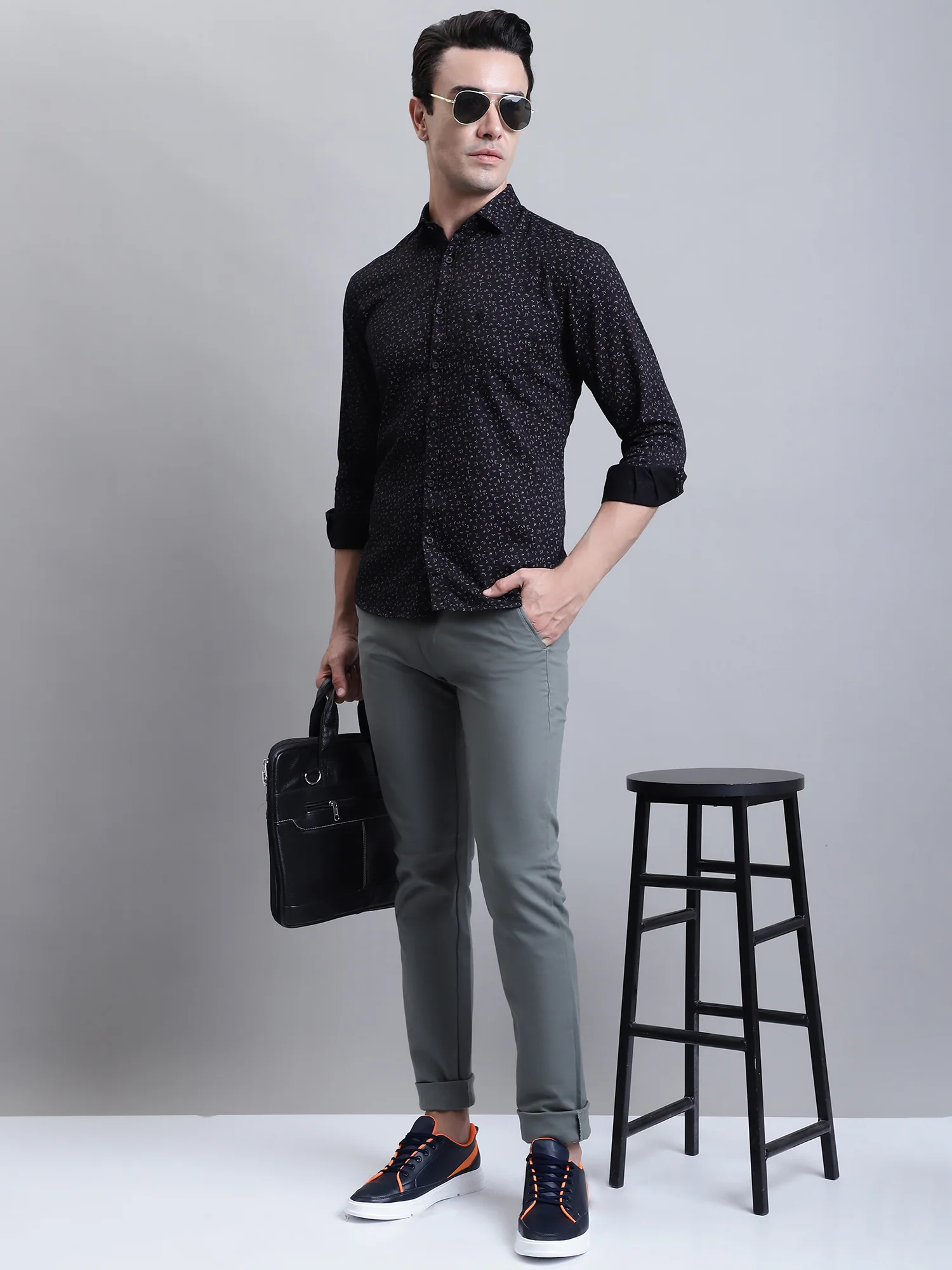 Men's Casual Flat front Light Olive Green  Trousers - Image 5
