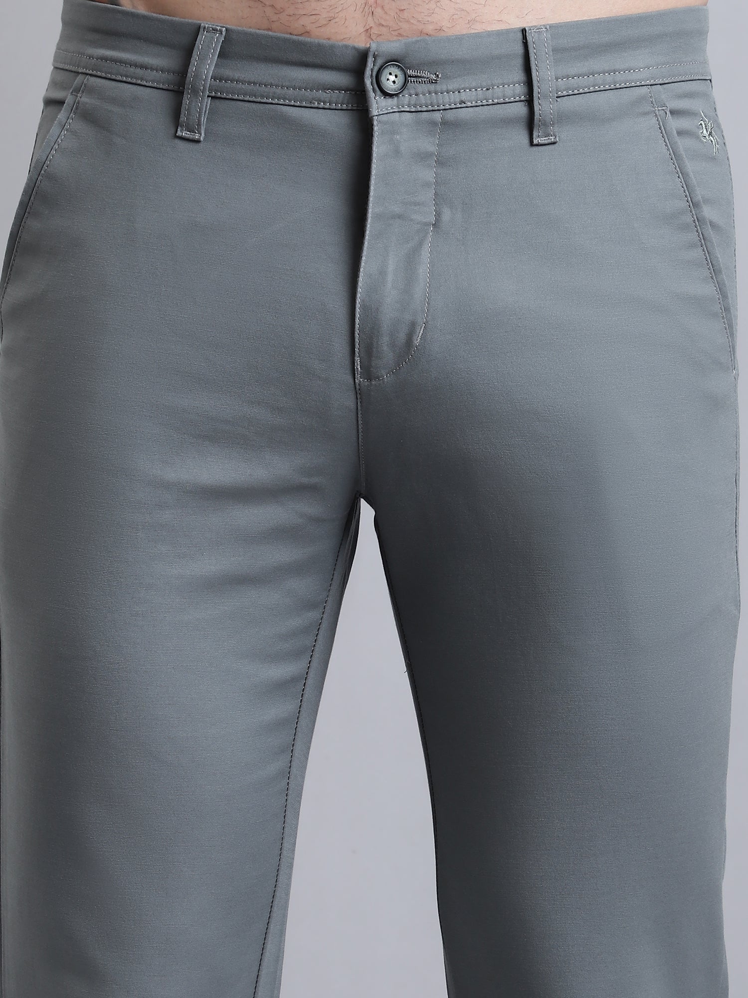Men's Casual Flat front Light Olive Green  Trousers - Image 6