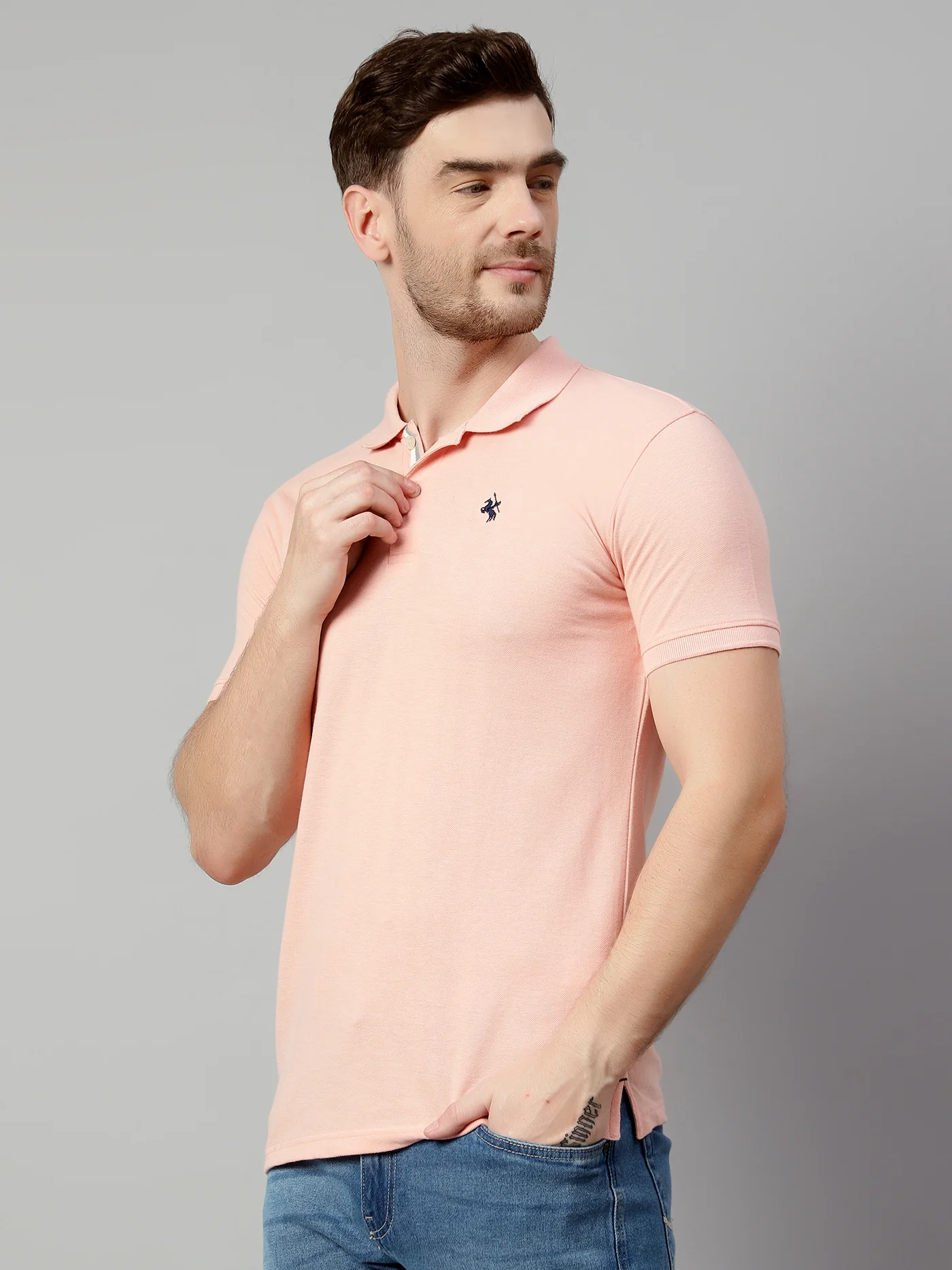 T-Shirt for Men | Breathable & Soft with Color Fastness Regular Fit Polo Neck Poly Cotton Fabric Solid Pattern - Image 3