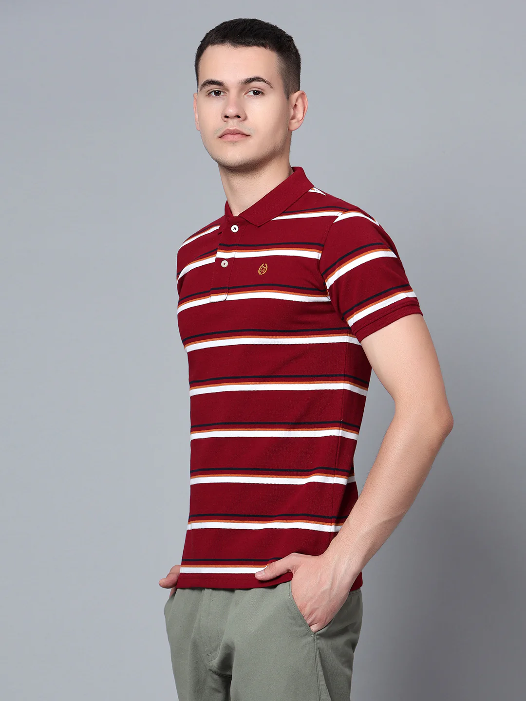 T-Shirt for Men | Breathable & Soft with Color Fastness Regular Fit Polo Neck Poly Cotton Fabric Striped Pattern - Image 3