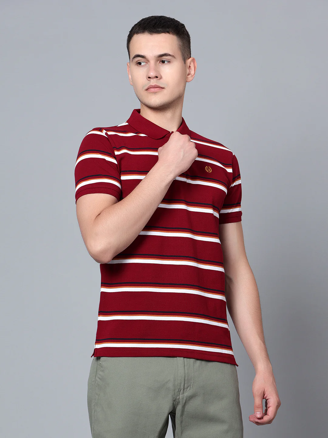 T-Shirt for Men | Breathable & Soft with Color Fastness Regular Fit Polo Neck Poly Cotton Fabric Striped Pattern - Image 4