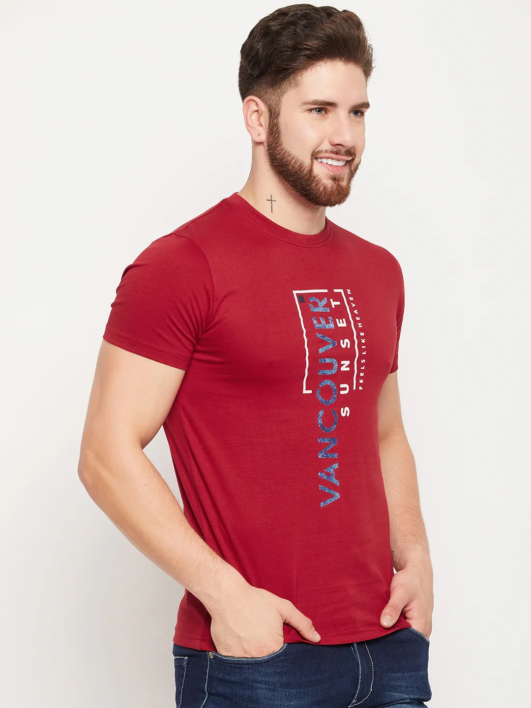 T-Shirt for Men | Breathable & Soft with Color Fastness Regular Fit Round Neck Poly Cotton Fabric Printed Pattern - Image 4