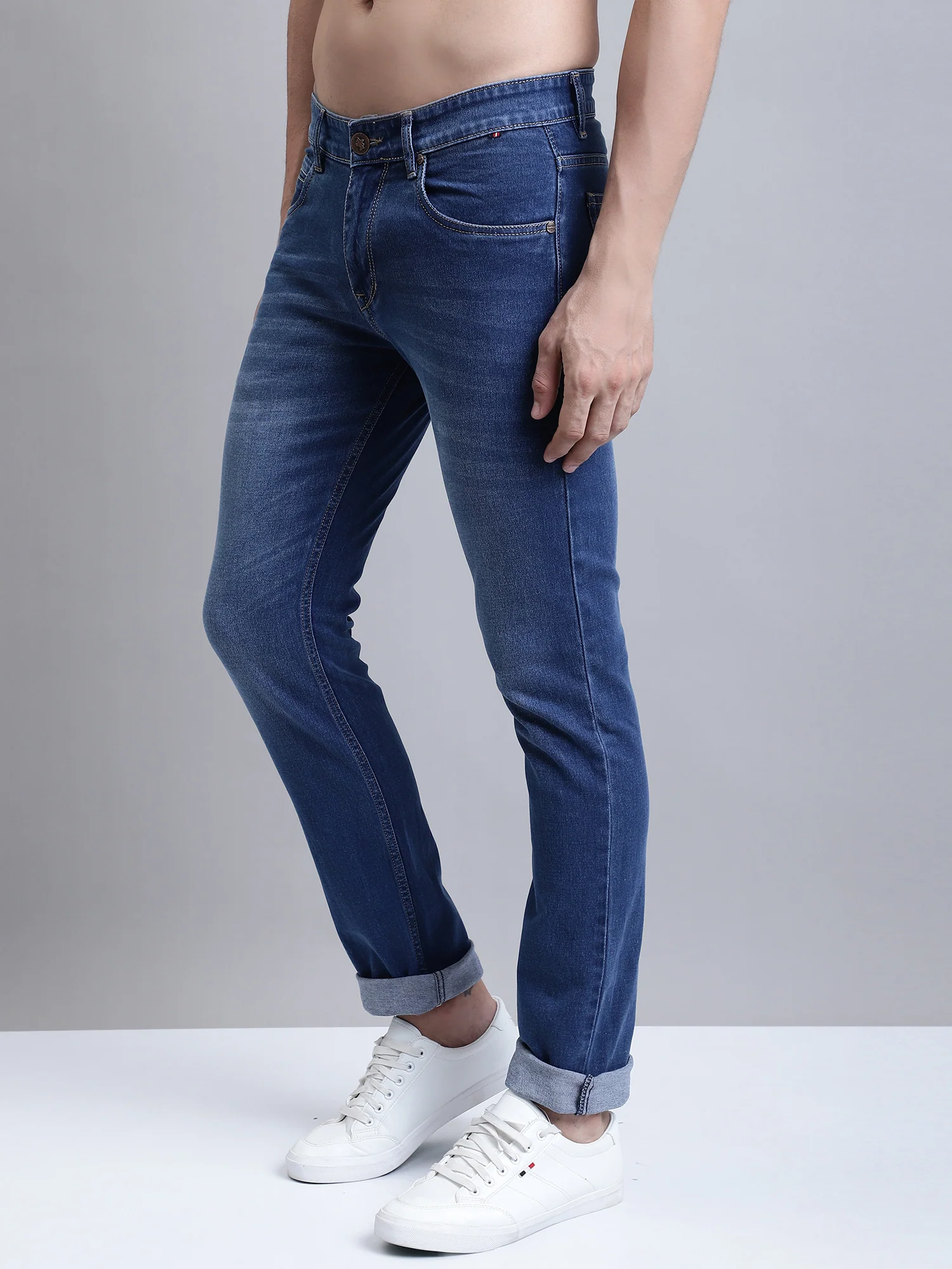 Denim Jeans for Men l Breathable & Soft with Color Fastness Ultra Narrow Fit Cotton Fabric Solid Pattern Button Closure - Image 2