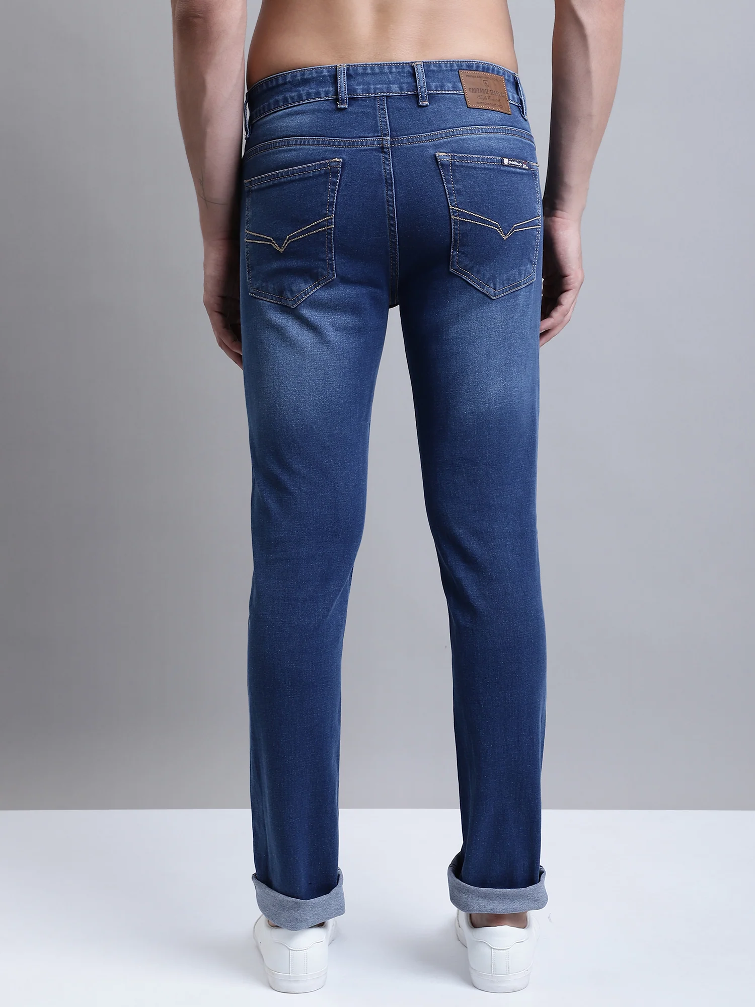 Denim Jeans for Men l Breathable & Soft with Color Fastness Ultra Narrow Fit Cotton Fabric Solid Pattern Button Closure - Image 4