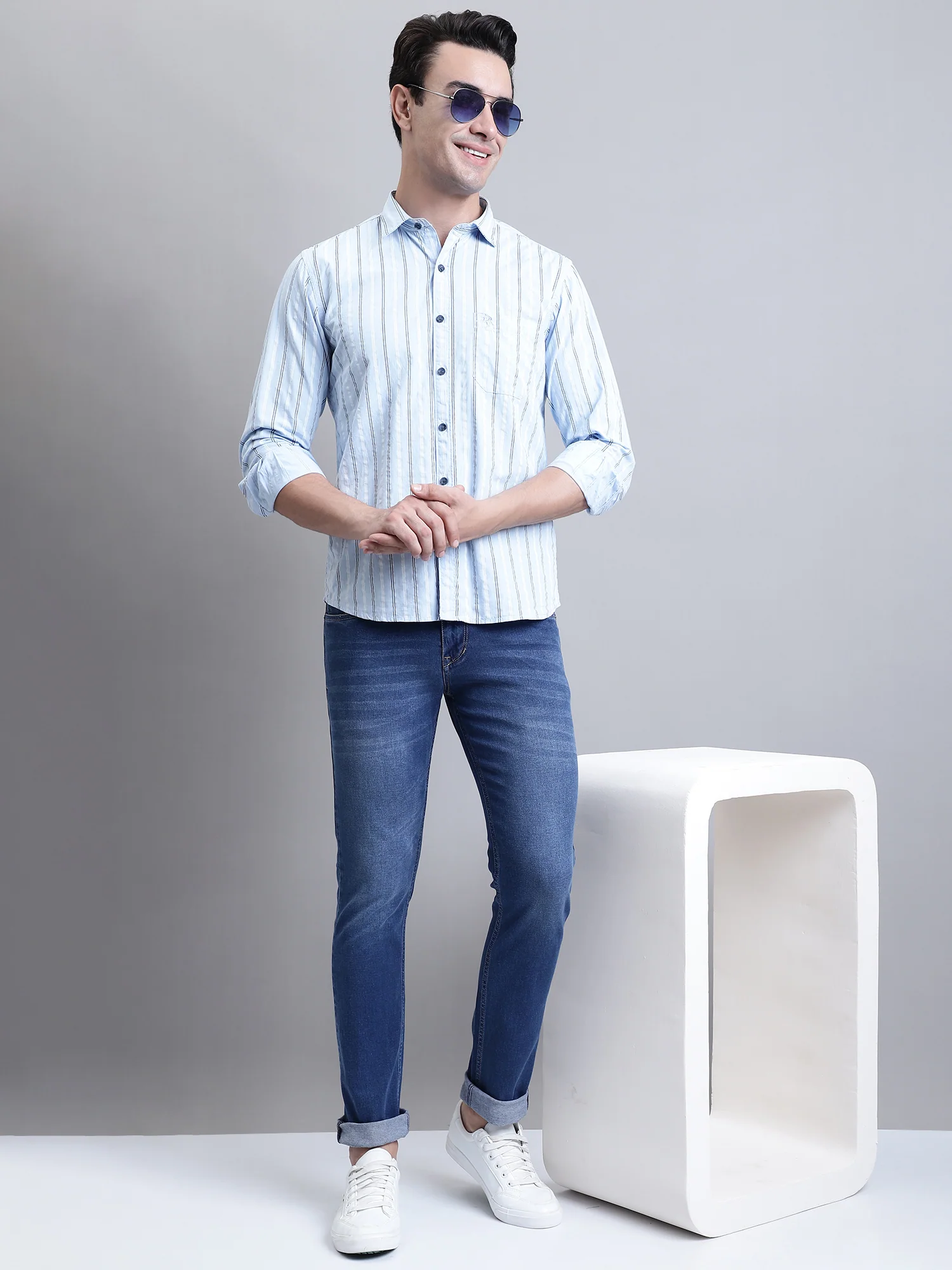Denim Jeans for Men l Breathable & Soft with Color Fastness Ultra Narrow Fit Cotton Fabric Solid Pattern Button Closure - Image 5