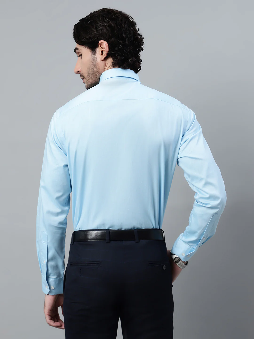 Men's Mint Blue Formal Fil a Fil Plain Full Sleeve Shirt - Image 2