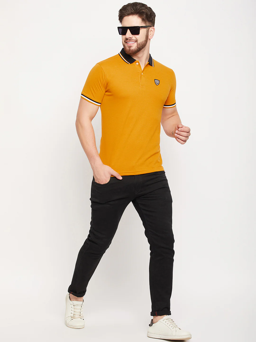 T-Shirt for Men | Breathable & Soft with Color Fastness Regular Fit Polo Neck Poly Cotton Fabric Solid Pattern - Image 2