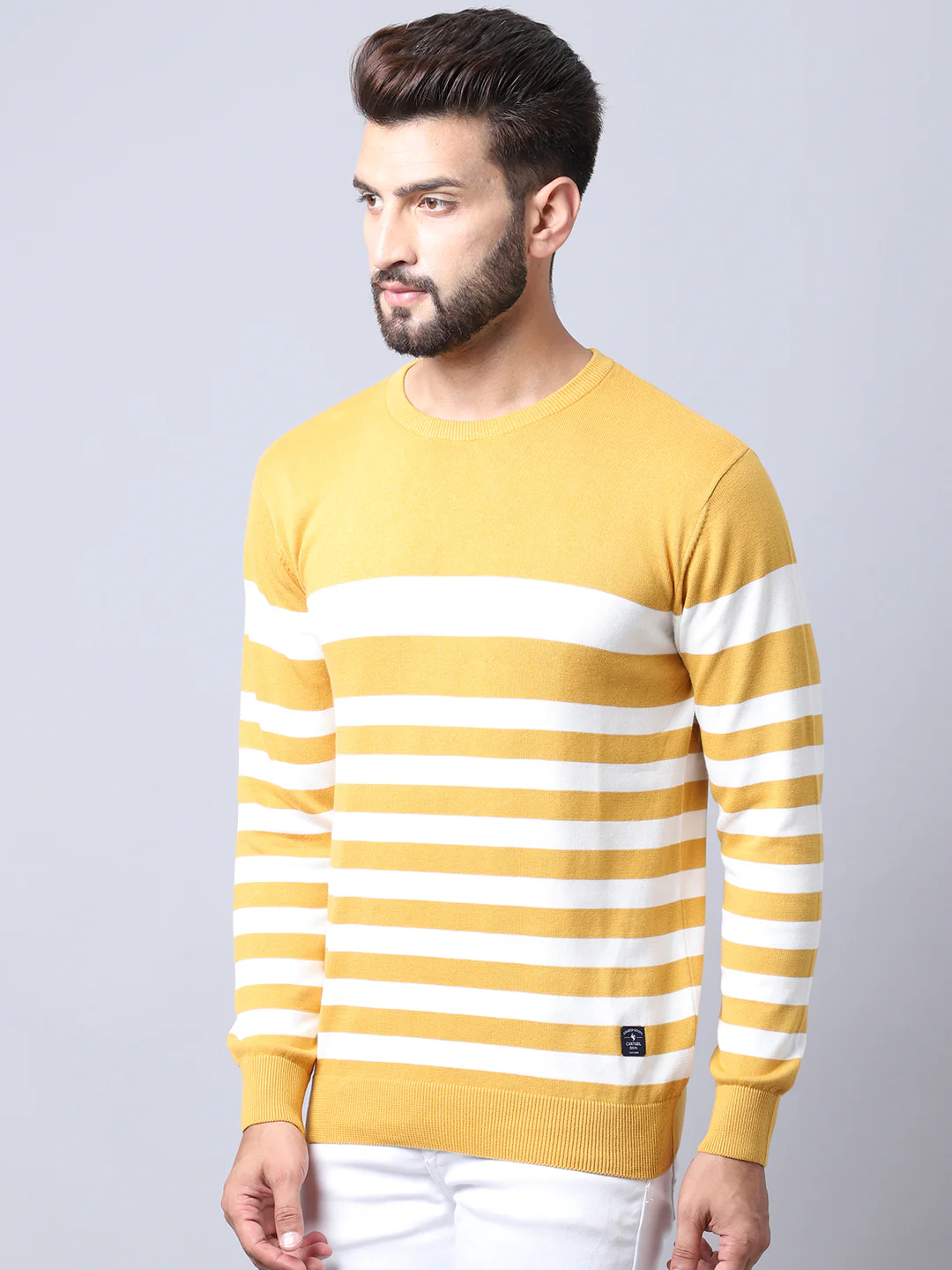 Men Mustard Pullover Sweater - Image 3