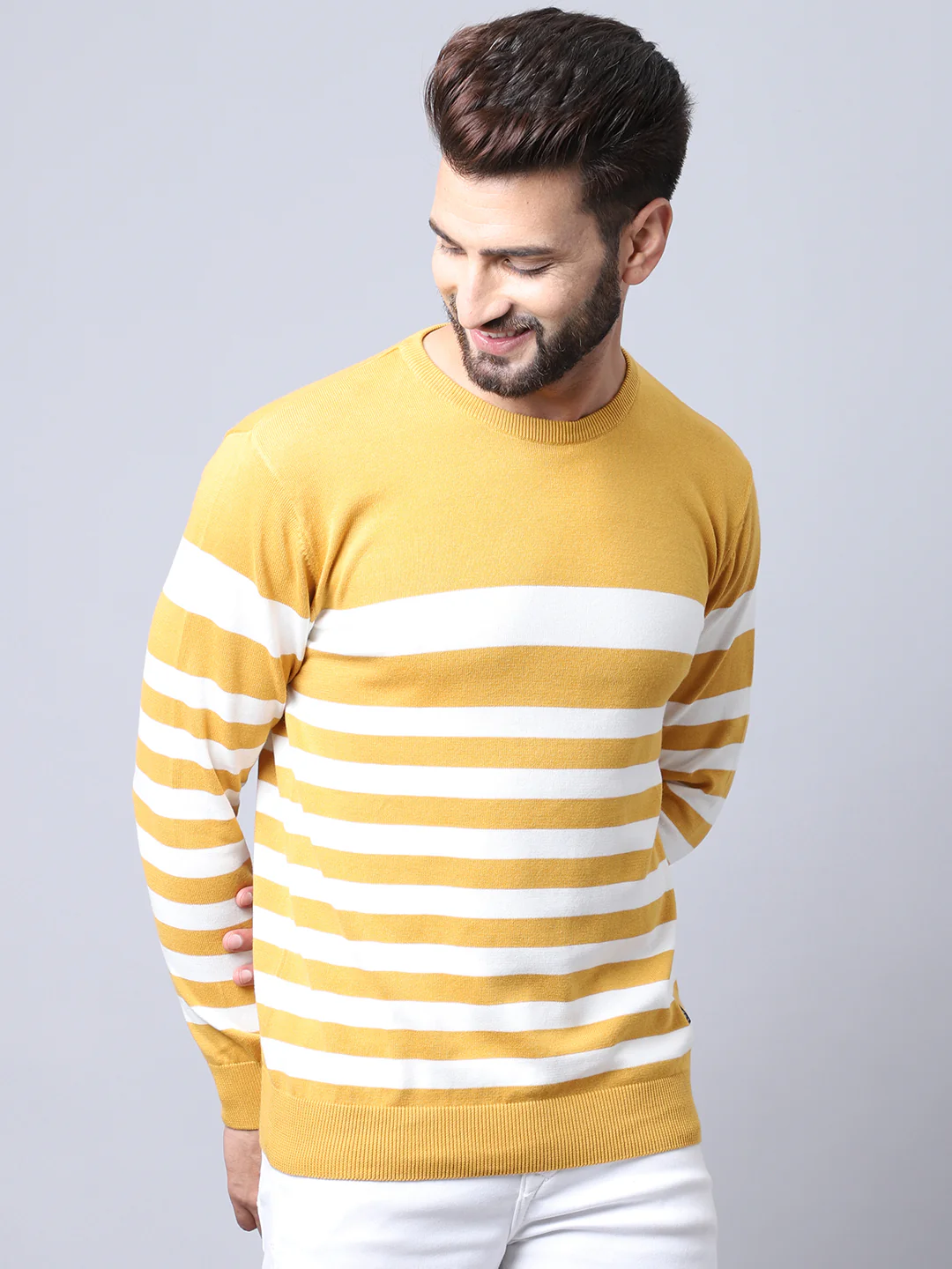 Men Mustard Pullover Sweater - Image 4