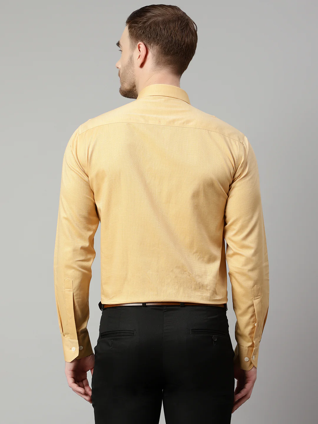 Men's Mustard Formal Fil a Fil Plain Full Sleeve Shirt - Image 2
