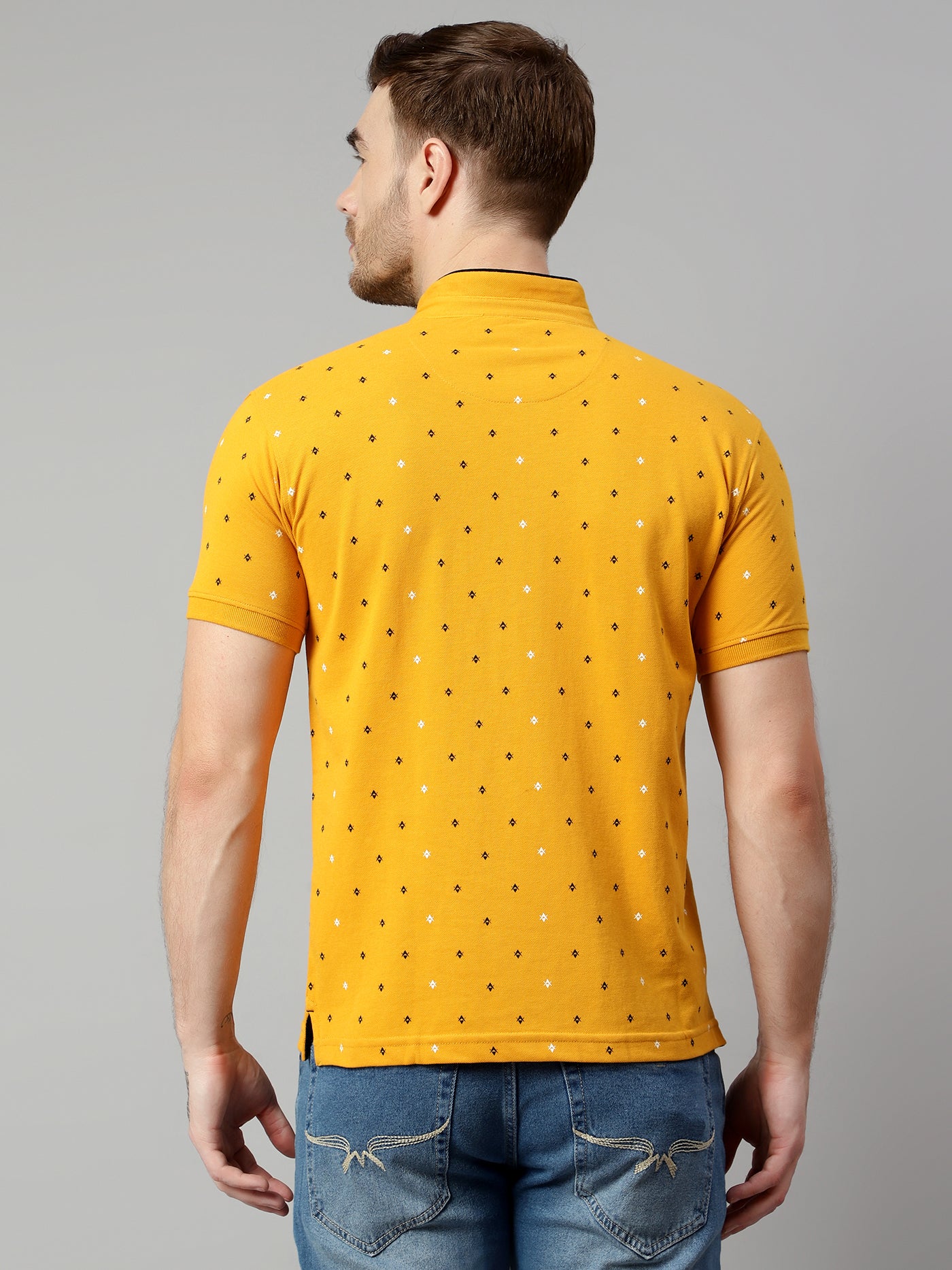 T-Shirt for Men | Breathable & Soft with Color Fastness Regular Fit Mandarin Collar Poly Cotton Fabric Printed Pattern - Image 2