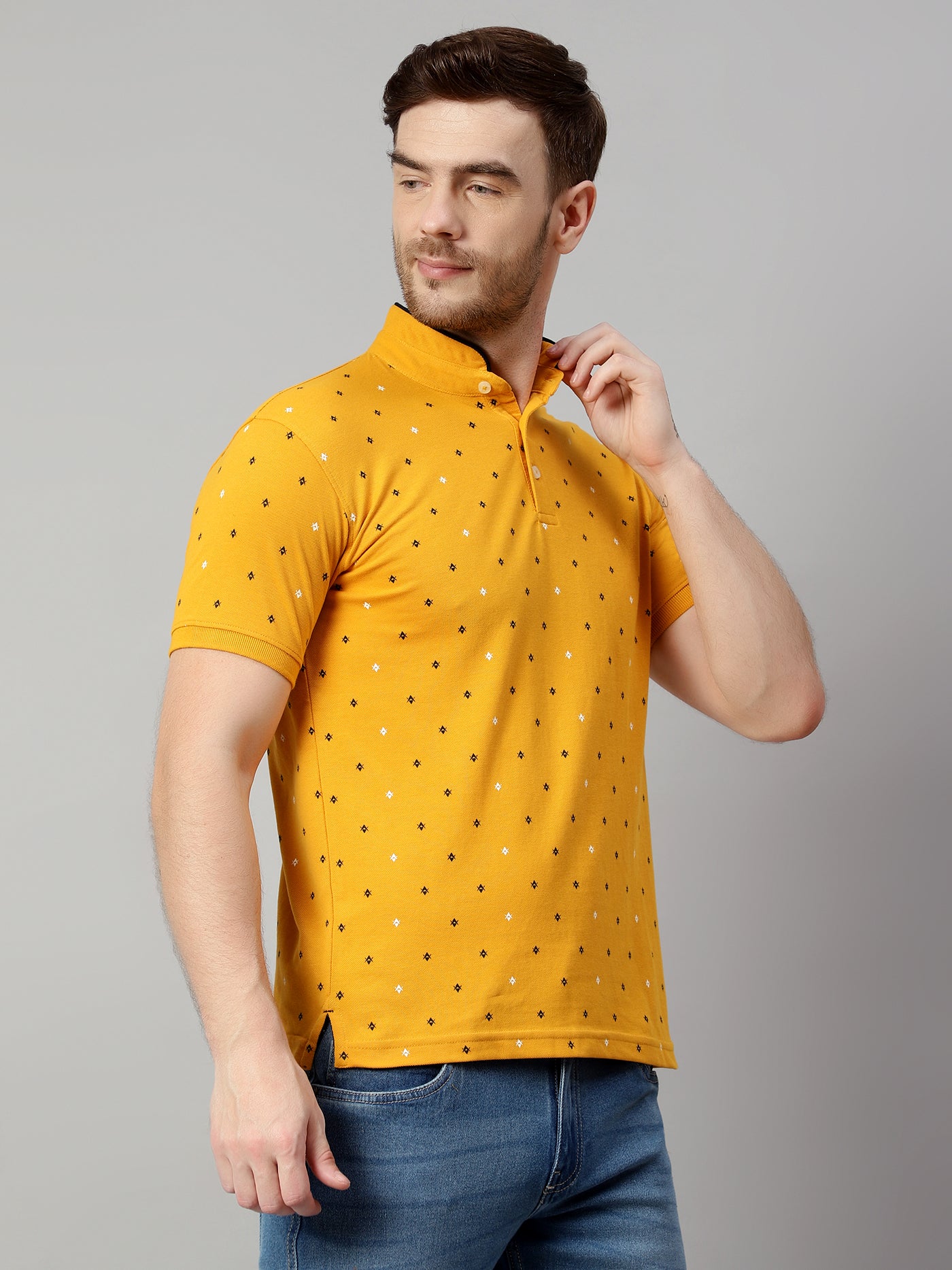 T-Shirt for Men | Breathable & Soft with Color Fastness Regular Fit Mandarin Collar Poly Cotton Fabric Printed Pattern - Image 4