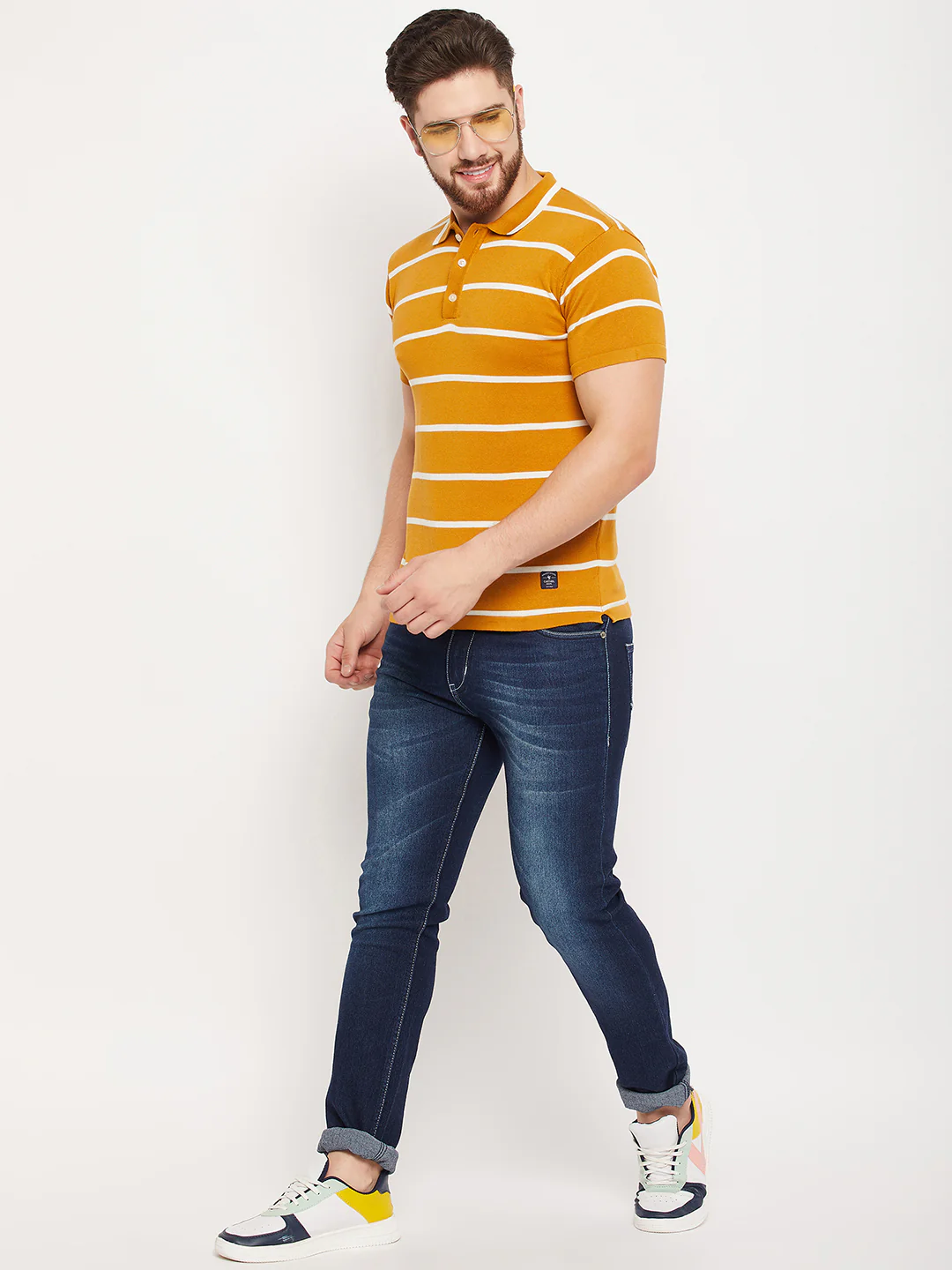 T-Shirt for Men | Breathable & Soft with Color Fastness Regular Fit Polo Neck Cotton Fabric Striped Pattern - Image 2
