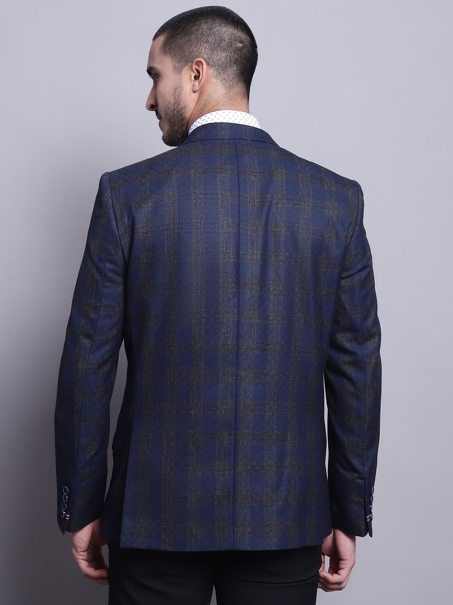 Blazer for Men | Premium Formal Blazer Slim Fit Notched Collar Poly Viscose Fabric Checkered Pattern - Image 2