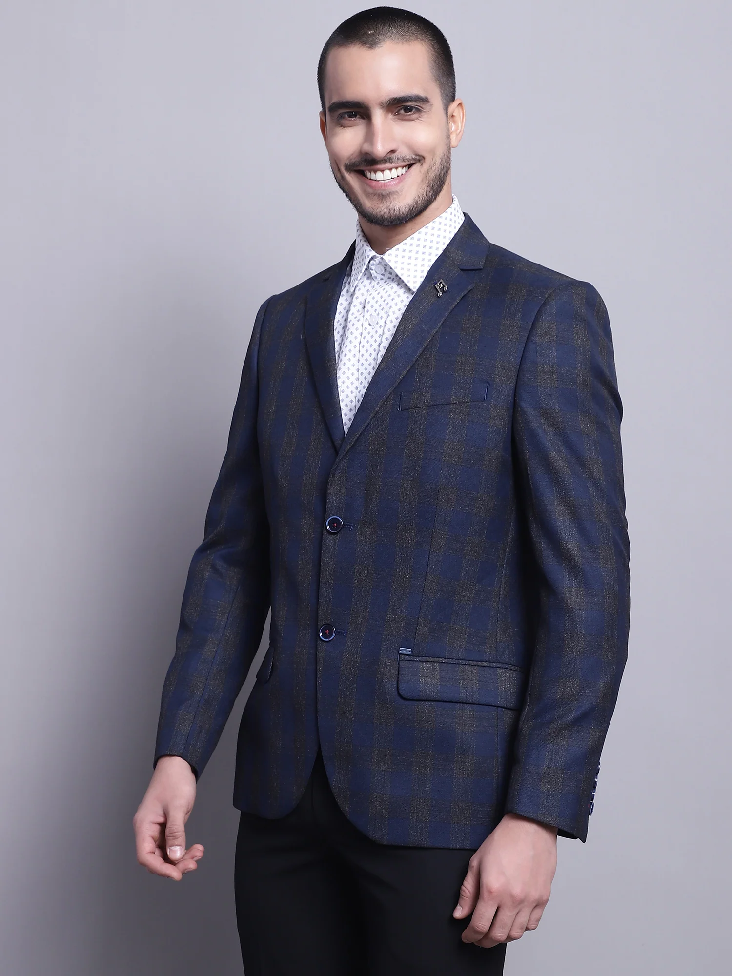 Blazer for Men | Premium Formal Blazer Slim Fit Notched Collar Poly Viscose Fabric Checkered Pattern - Image 3